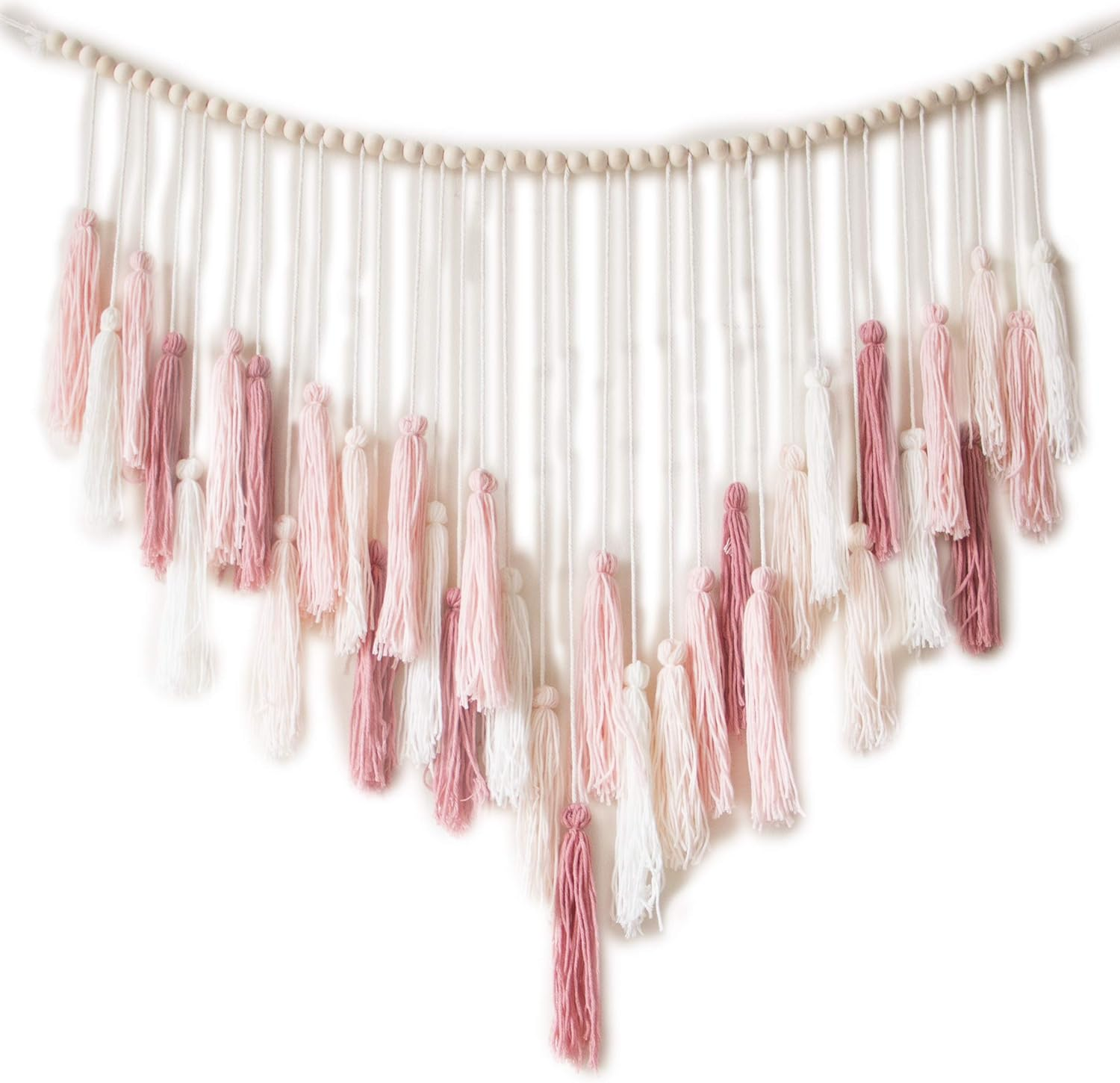 Decocove Macrame Wall Hanging - Large with Wood Beads Bohemian Decor for Bedroom, Living Room and Kitchen Warm Blush Pink 35'' X 36'' image number 1