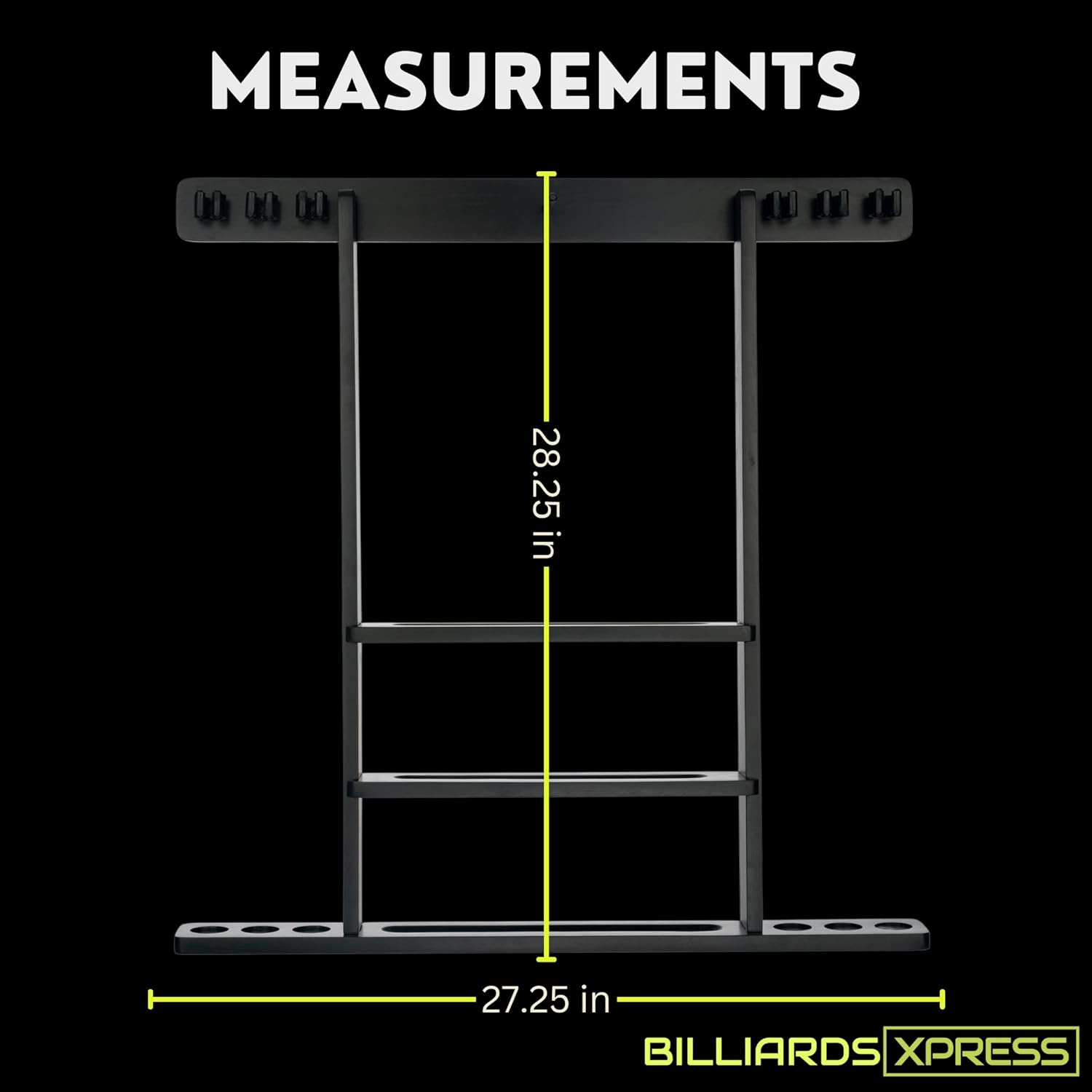 Pool Cue Rack - Pool Stick Holder Wall Mount with 16 Ball Holders & 6 Pack of Chalk - Rubber Circle Pads & Large Clips Prevent Damage - Compact Billiard Table Accessories for Man Cave