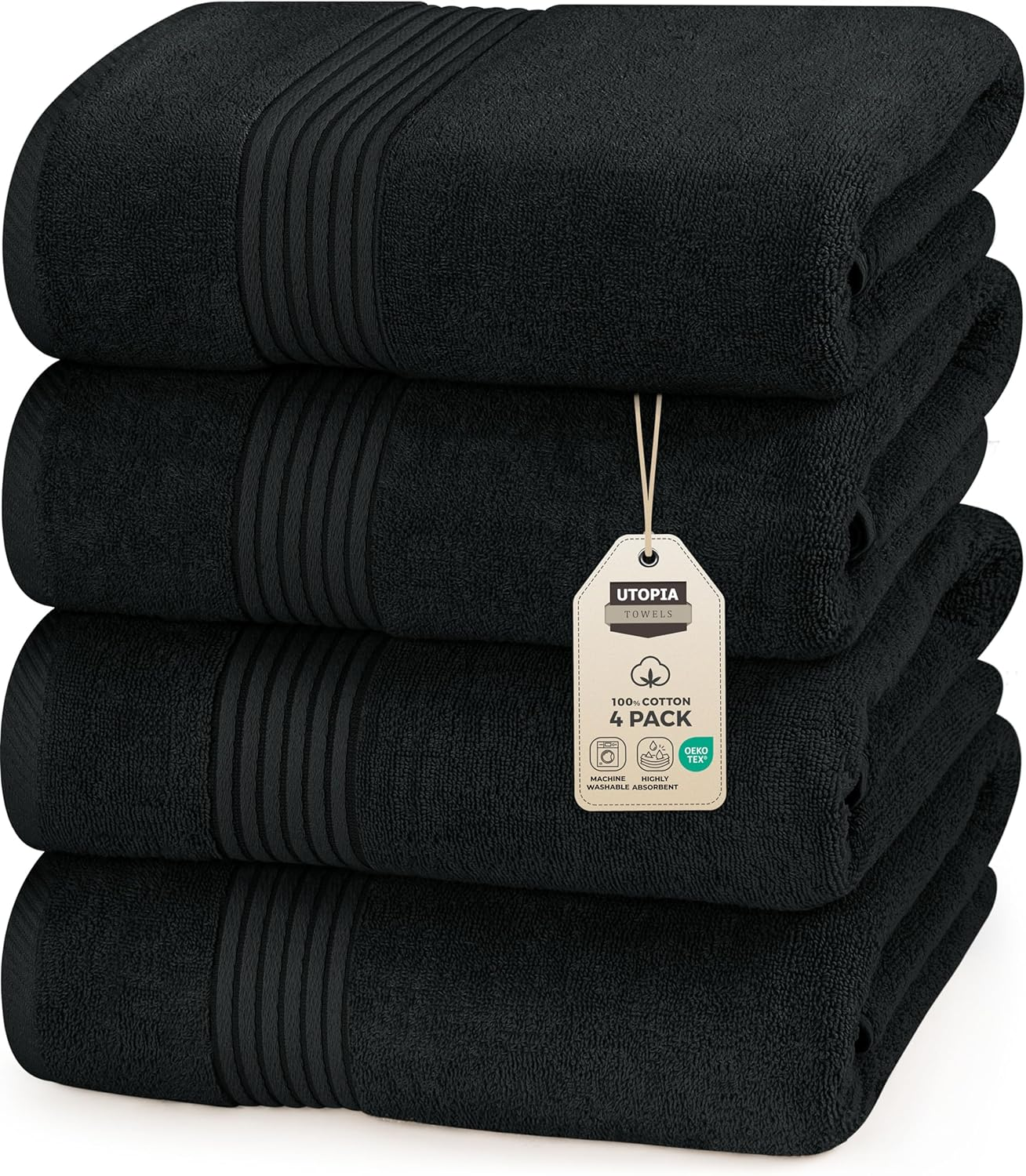 Utopia Towels 8-Piece Luxury Towel Set, 2 Bath Towels, 2 Hand Towels, and 4 Wash Cloths, 600 GSM 100% Ring Spun Cotton Highly Absorbent Viscose Stripe Towels Ideal for Everyday Use (Cool Grey)
