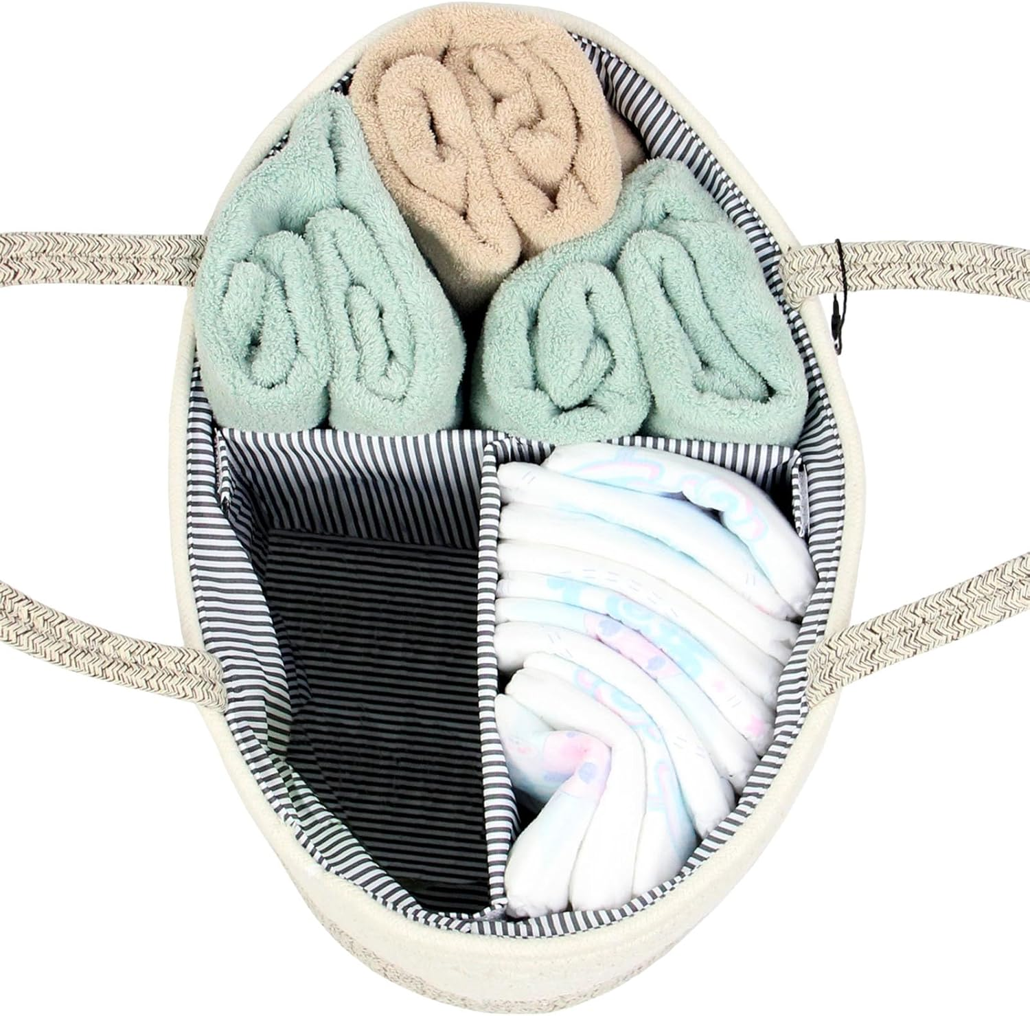 Casaphoria Caddy Organization Woven Cotton Rope Basket Storage Caddy or Gift, Soft Circular Basket with Handle, Cotton Material,Light Brown(15.5"X10"X7.5") image number 2