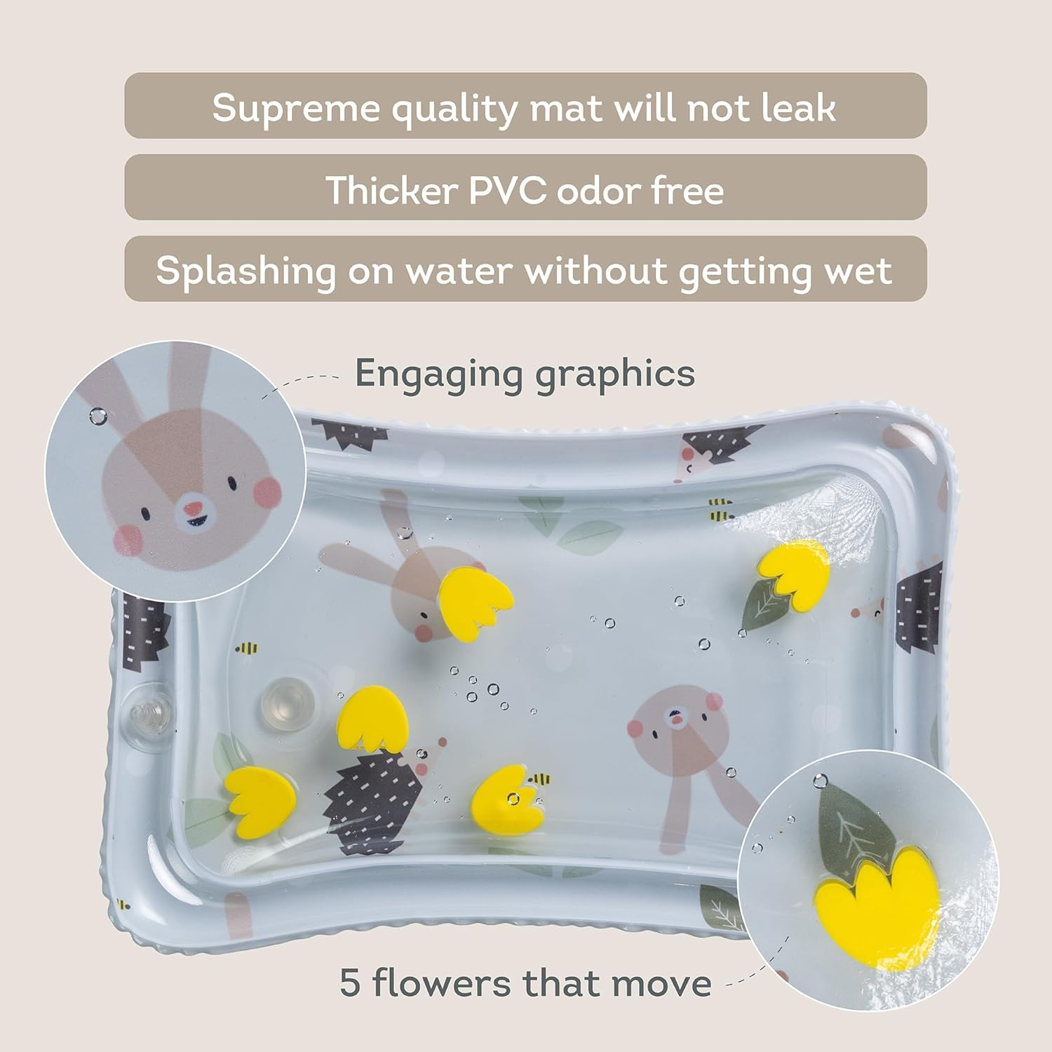 Taf Toys Tummy Time Set with Water Mat and Supportive Cushion for Baby Development &ndash; Infant Activity Play Mat and Lounge Pillow for Newborns, Infants, and Toddlers image number 2