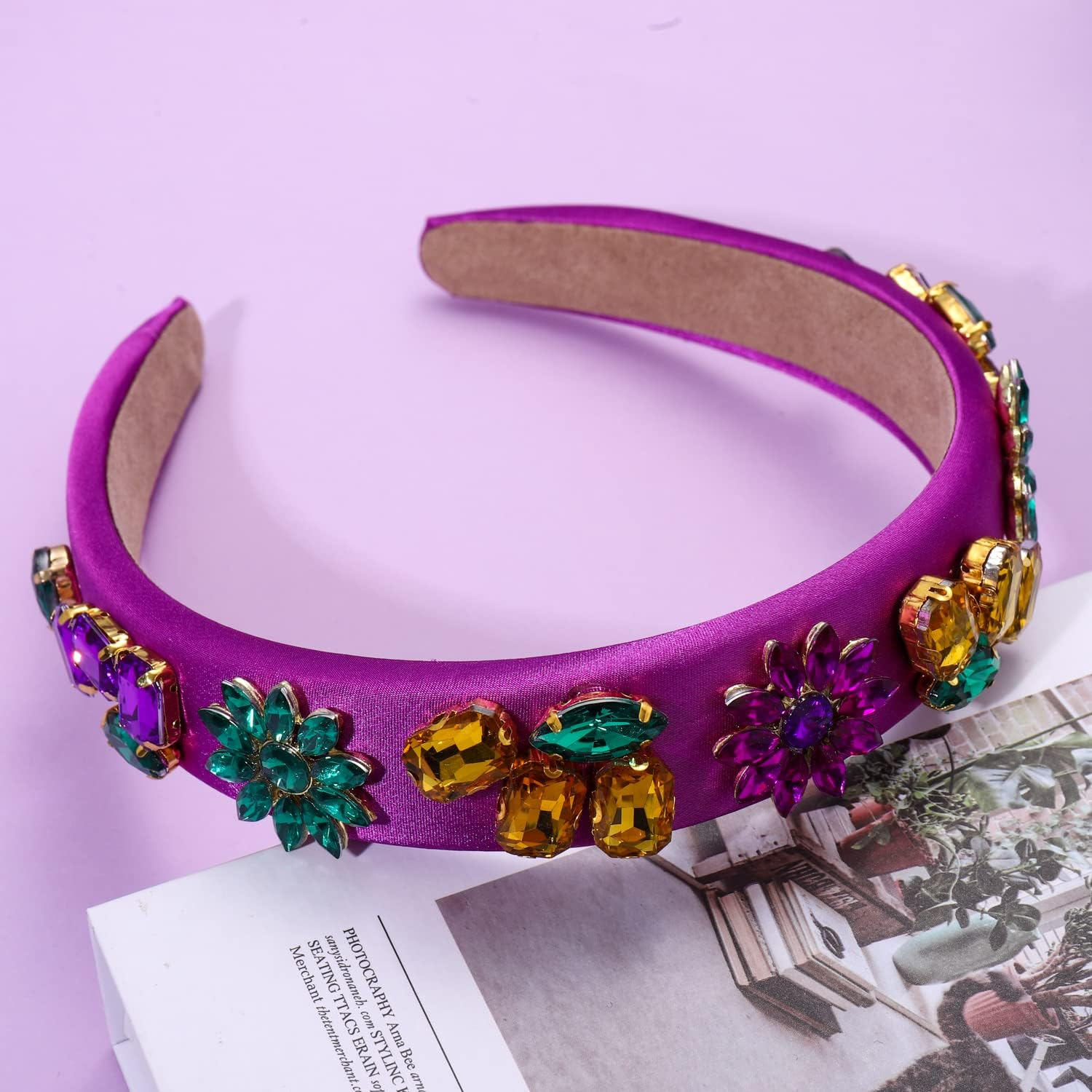 Mardi Gras Headband Sparkly Crystal Wide Purple Headband for Women Girls Mardi Gras Carnival Party Headpiece Hair Accessories Gift (Mardi Gras Purple Headband) image number 1