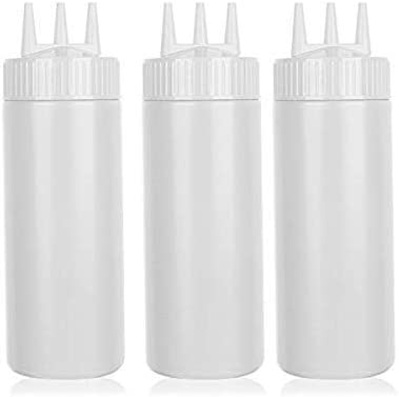 Beyonday 3Pcs Seasoning Bottles - 3 Hole Squeeze for Ketchup, Mustard, Dressing, Salad or Sauce (16Oz, White)