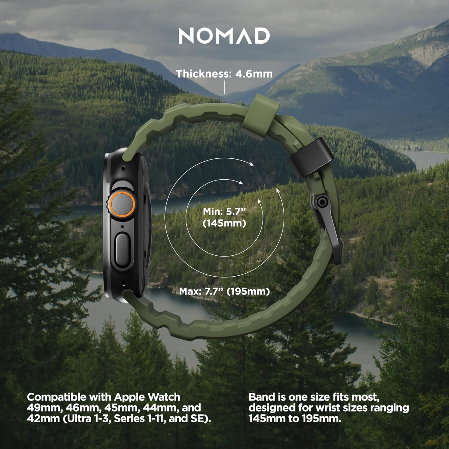 NOMAD Rocky Point Band | F&uuml;r Apple Watch 42/44/45/49 Mm |Ultimative Leistungsstarke Uhrenarmband - Forest/Black Hardware image number 6