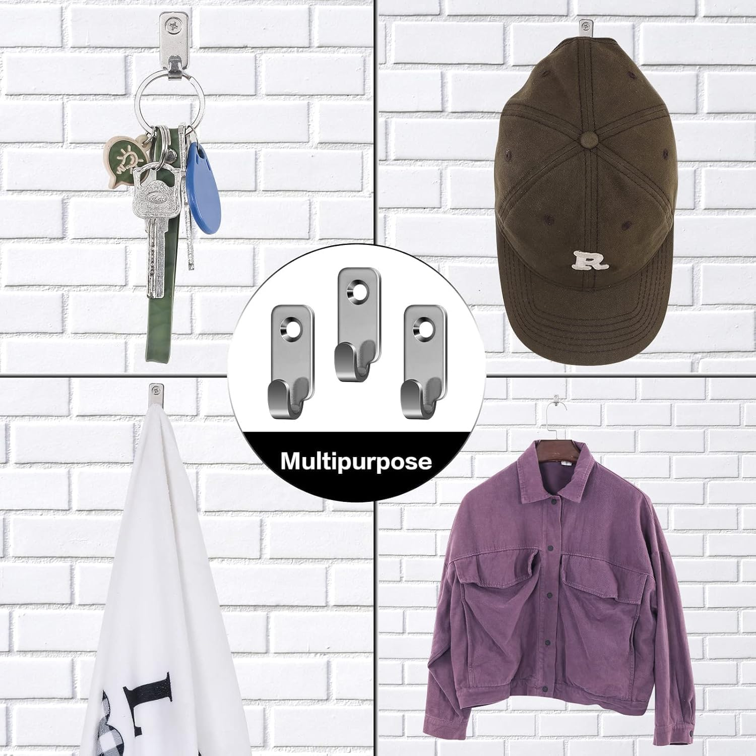 Songholee 16 Pack Heavy Duty 304 Stainless Steel Wall Mounted Mini J Wall Hooks for Picture Frames and Mirror Hanging Hardware with Screws image number 4