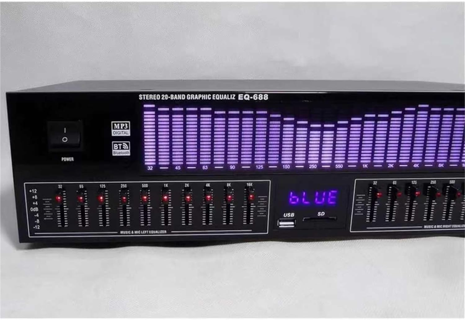 Hi-Fi Graphic Equalizer, 20-Band Digital Equalizer, Spectrum Analyzer with Remote Control, LED Spectrum Display, 15 Dynamic Styles, Noise Reduction Function, for Recording Studio, Home