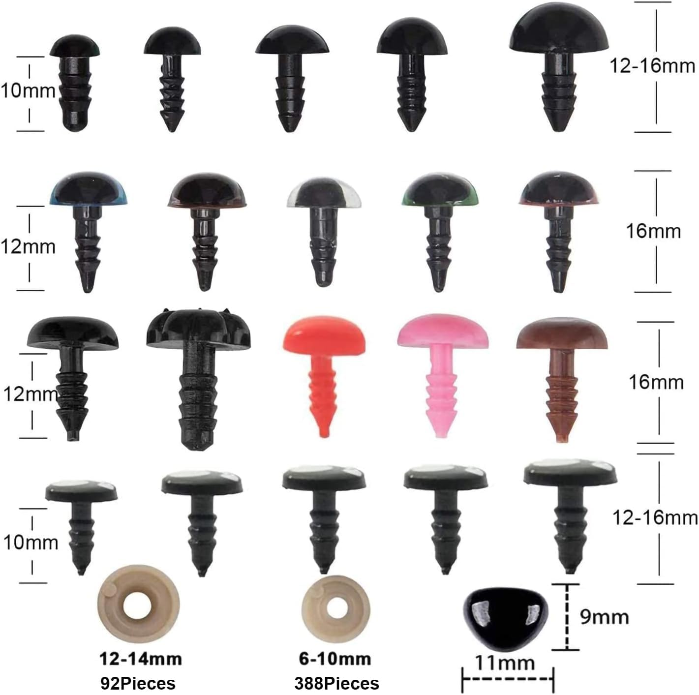 GIOD 1000Pcs Safety Eyes and Noses for Amigurumi - Colored Plastic with Washers and Box - DIY Doll Eyes, Teddy Bear Nose, Stuffed Animals (Black-1000) image number 3