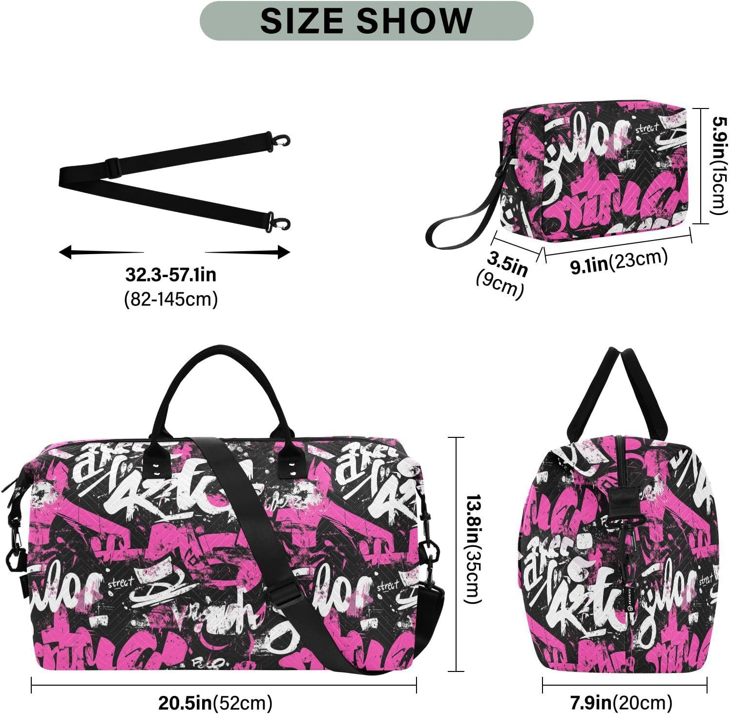 Travel Hand Bag Doodle Peach White Black Cartoon Travel Weekender Gear Bag with Adjustable Strap for Gym Multifunctional Bolsa Para Viajar En Avion De Mujer