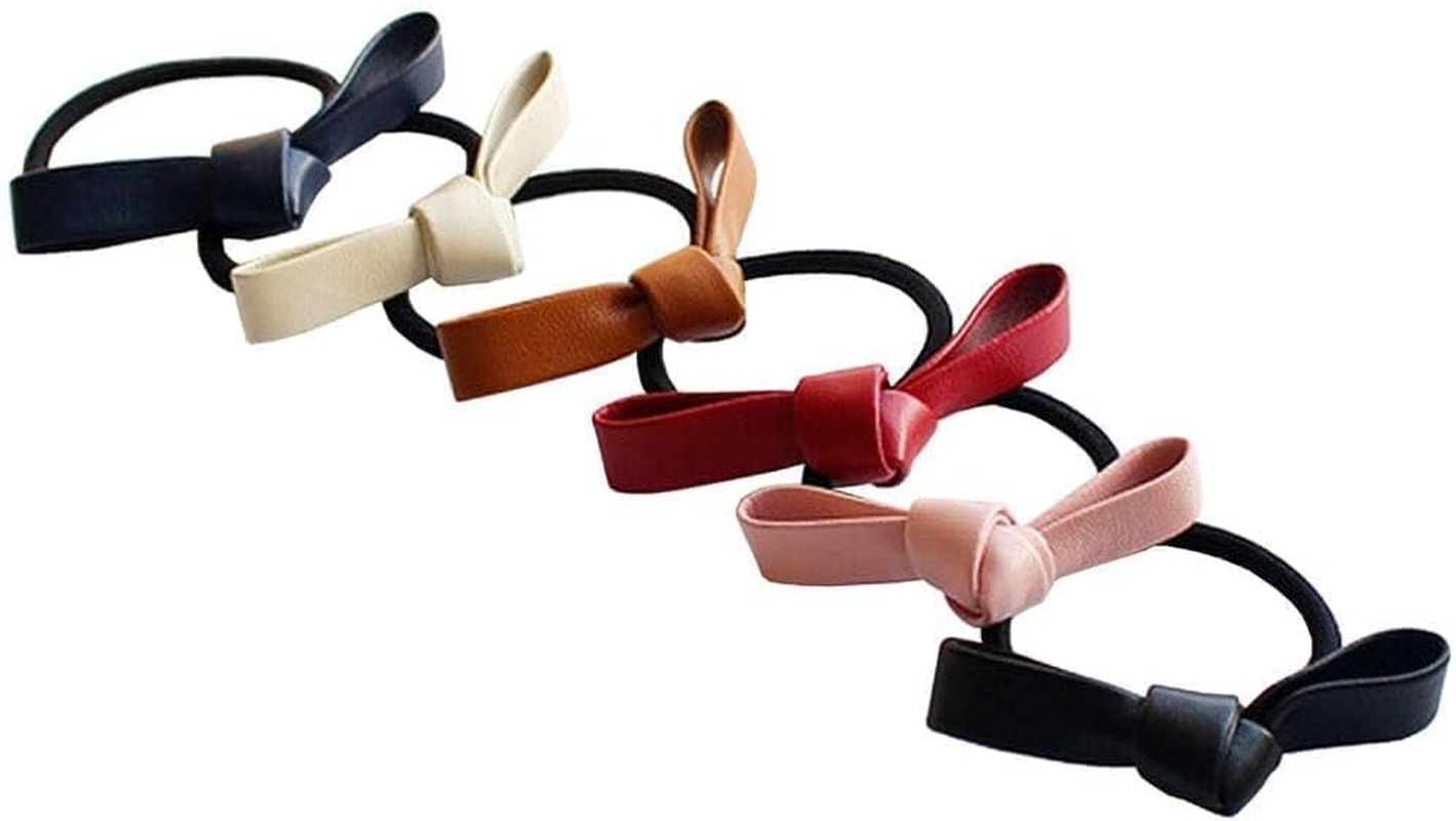 6 Pieces Small Knotted Hair Ties PU Leather Elastic Hair Bands Simple Hair Ropes Ponytail Holders Hair Ties Hair Accessories image number 6