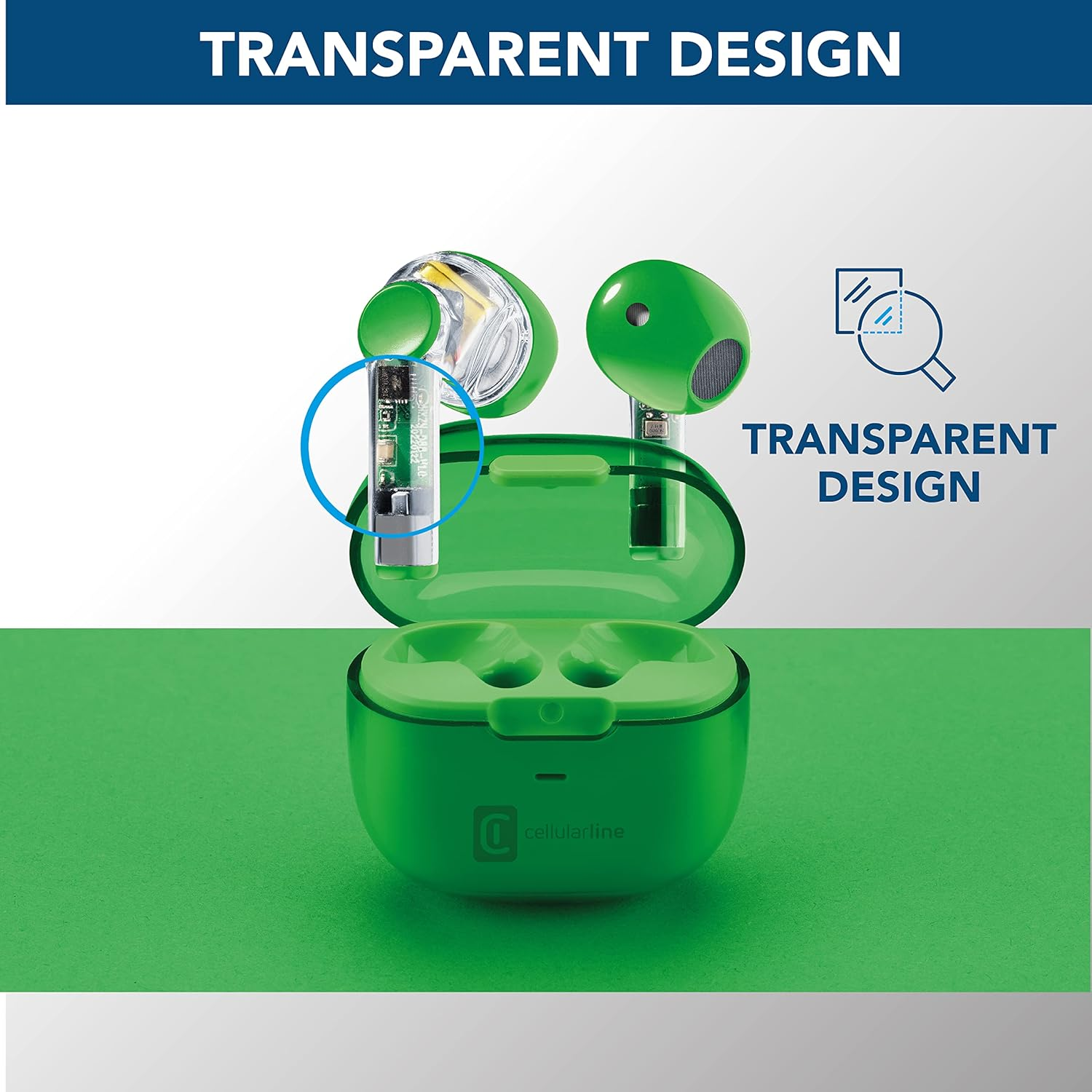 Cellularline Fine Trasparente | Auricolari Bluetooth TWS Wireless In-Ear a Capsula Con Custodia Di Ricarica - Play Time Di 3.5 Ore - Ricarica 4 Volte - Controlli Touch E Auto Pairing - Green image number 5