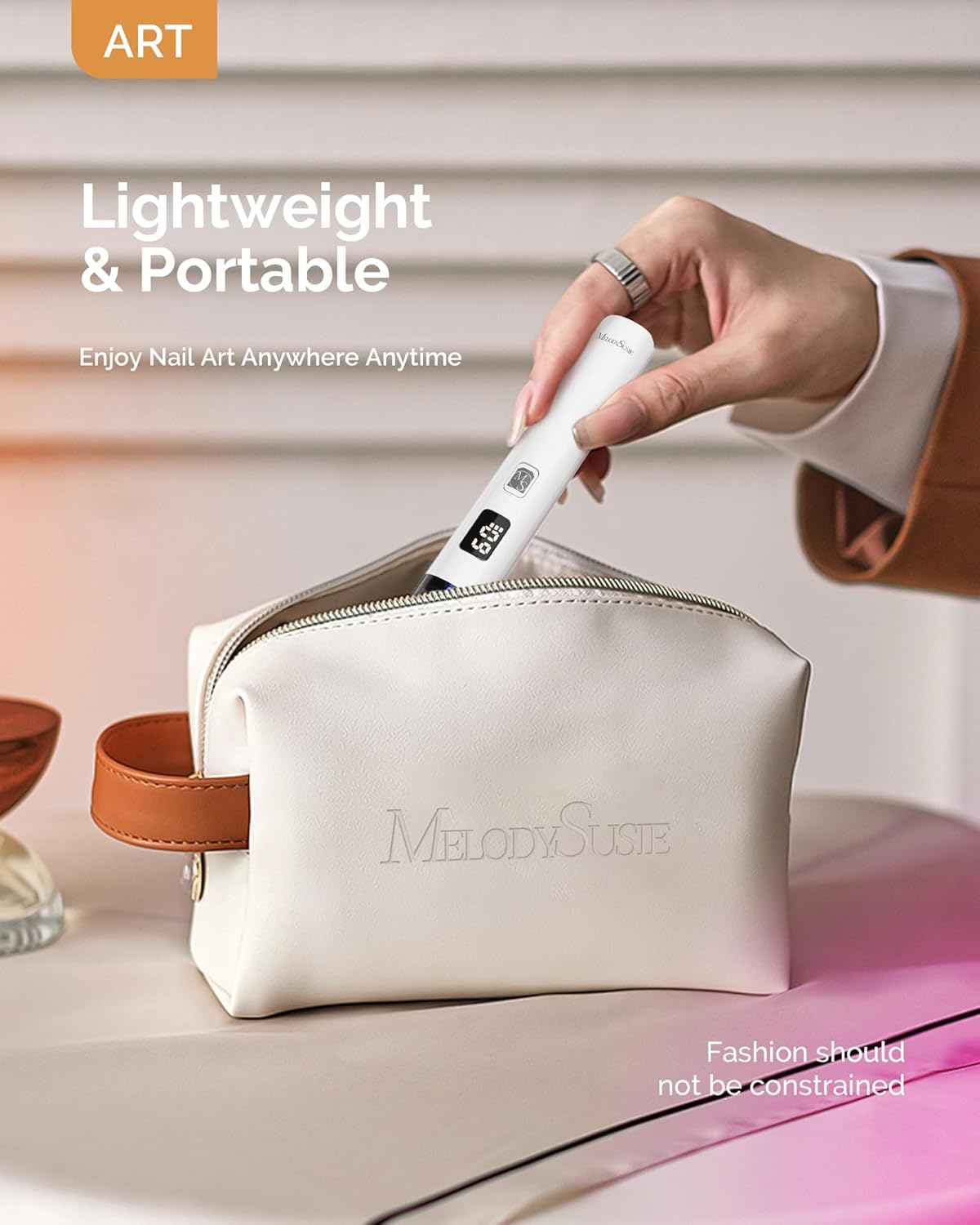Melodysusie Handheld UV Light for Gel Nails, ART01R Cordless Gel X Nail Lamp Rechargeable with LCD Display, Eye-Protective Cover Flash Cure Nail Dryer for Rhinestone Glue Decoration DIY at Home image number 4