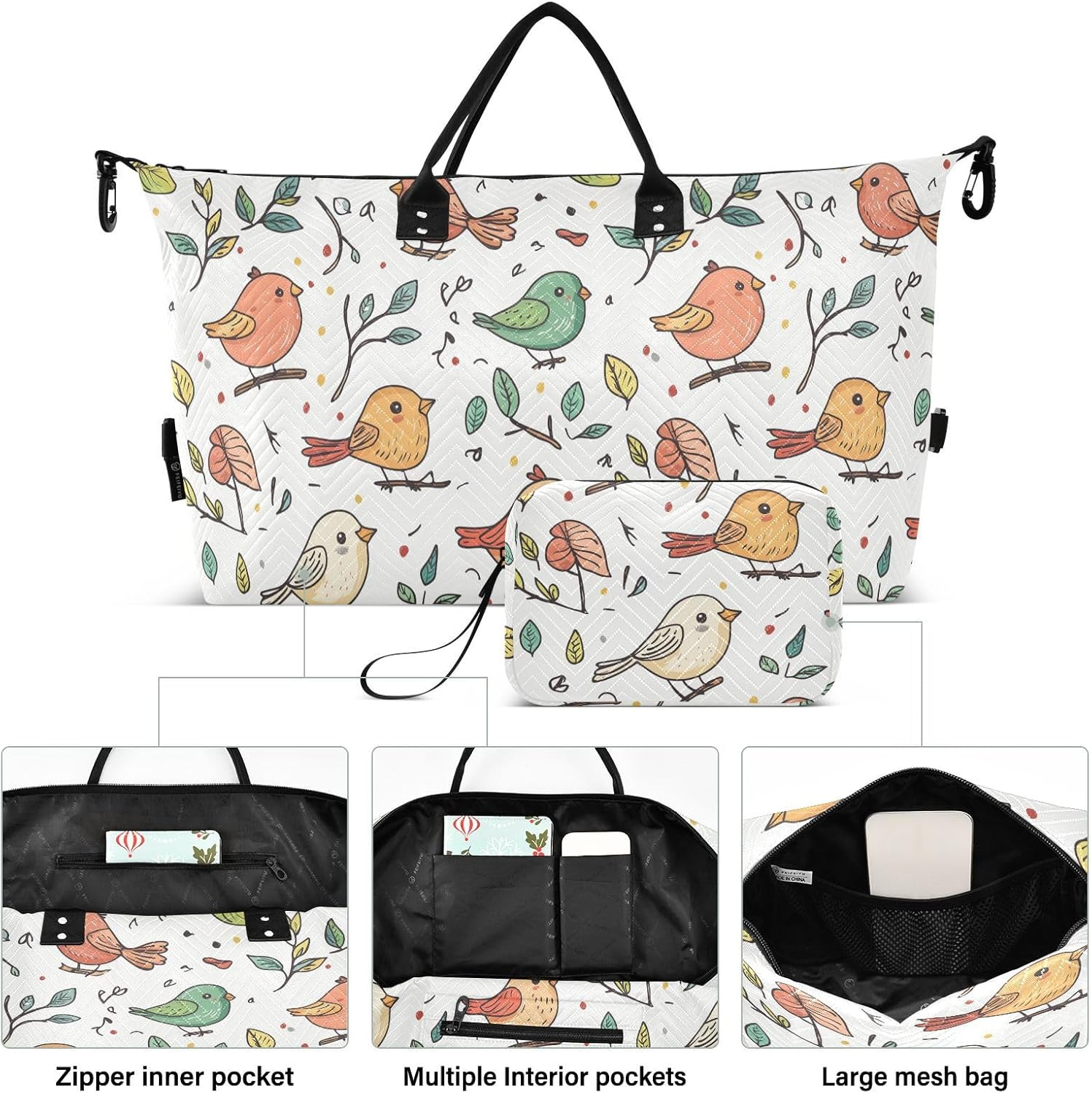 Travel Tote Bag Cartoon Childish Cute Birds Travel Weekender Gear Bag with Toiletry Bag for Gym 2 Pcs Set Bolsas Para Viajar En Avion De Mujer image number 4