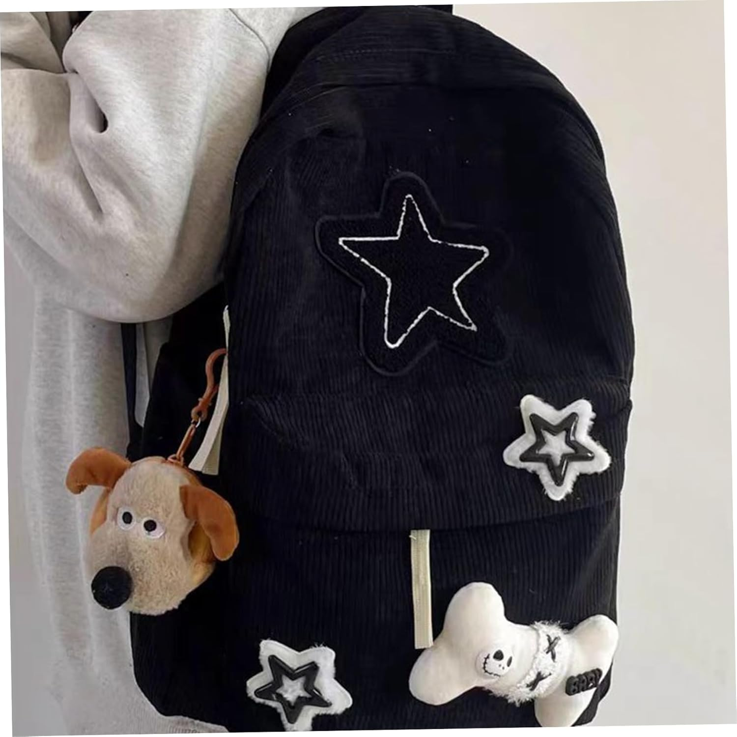 Star Backpack, 42X30Cm Corduroy Aesthetic Bookbag, Portable Y2K Star Bag for Girls Boys School Travel image number 1