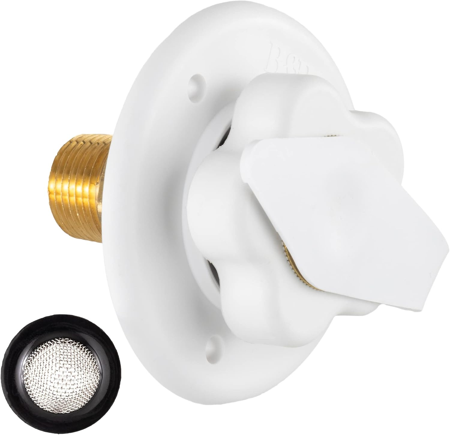 Recpro RV Camper Motorhome Trailer Marine White City Water Fill Inlet Flange Brass with Check Valve (With Hose Elbow) image number 1
