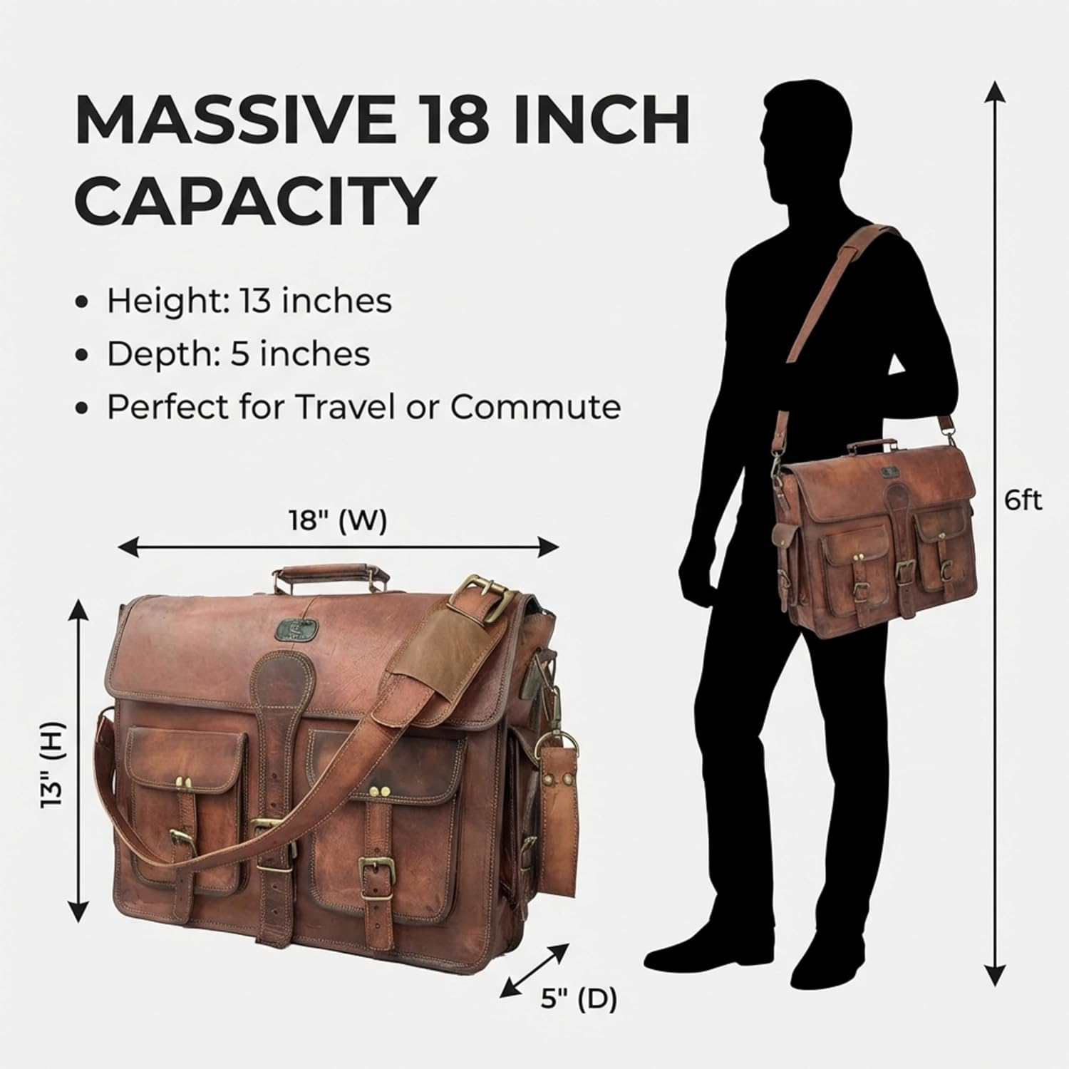 Cuero Vintage Handmade Leather Travel Crossbody Laptop Briefcase for Men and Women image number 2