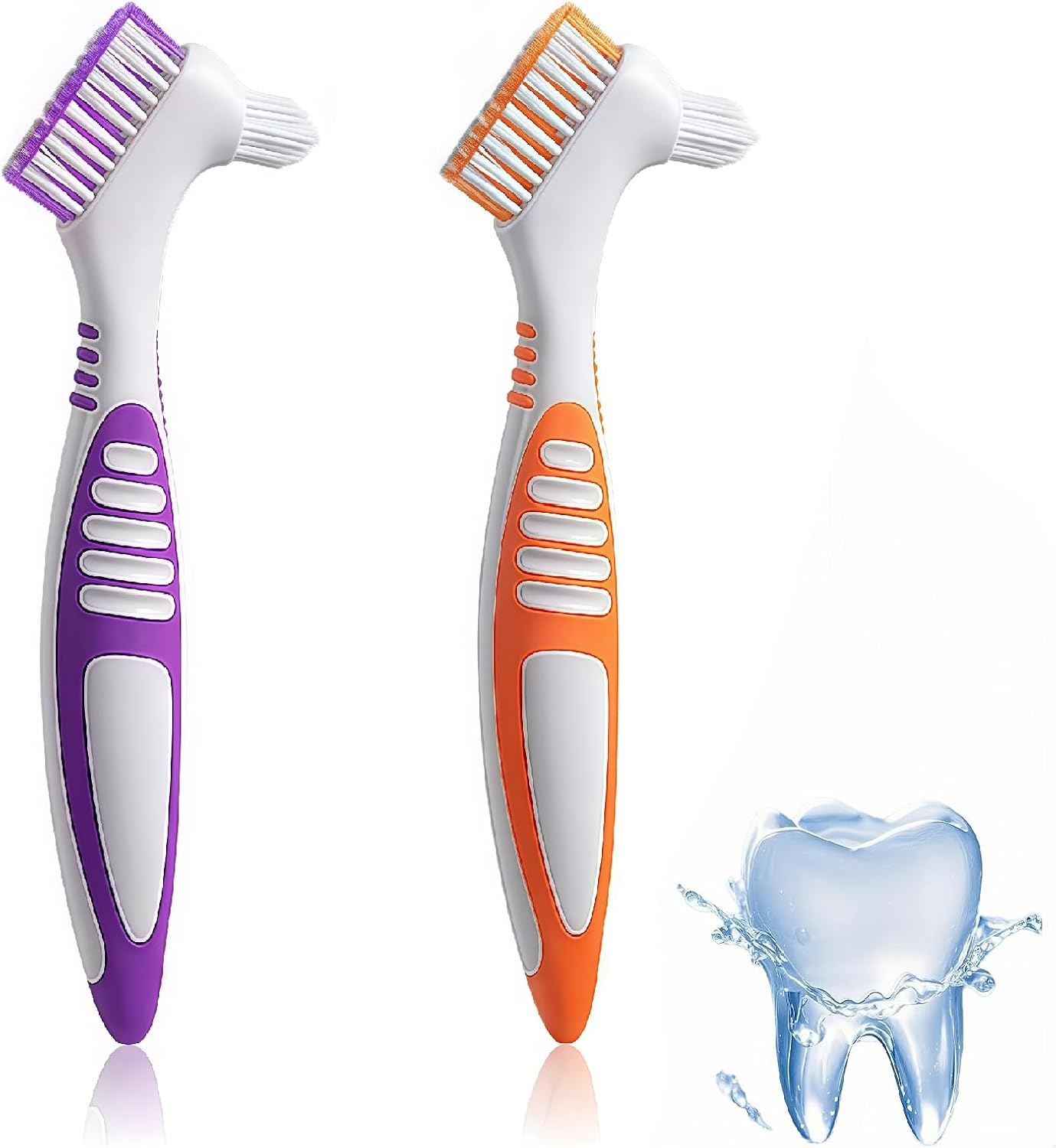 Denture Brush,2Pcs Denture Cleaning Brush Set,Double Sided Toothbrush, Designed with Multi-Layered Soft Bristles and an Ergonomic Rubber Handle - for Denture Care