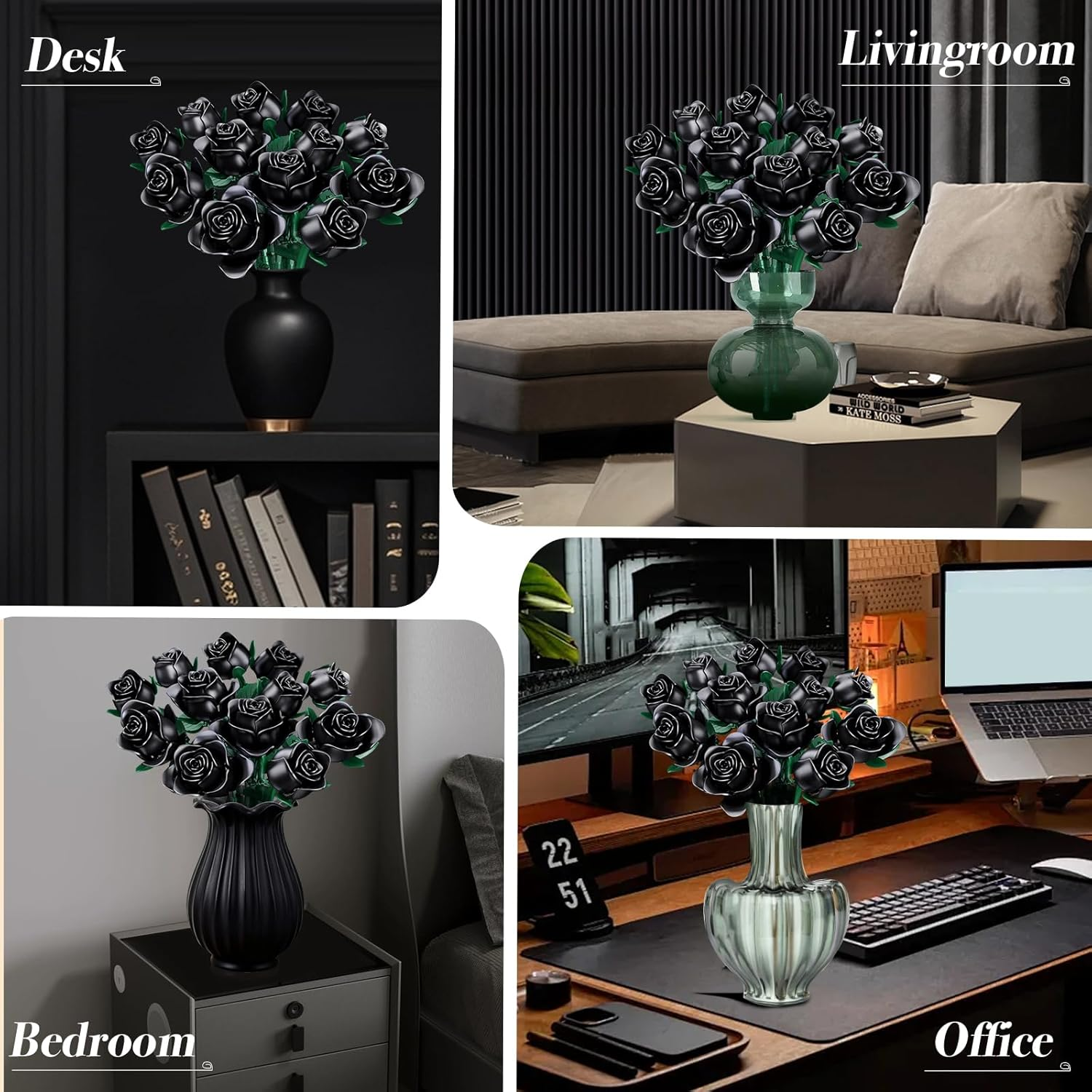 Bouquet Building Kit, 12 Artificial Black Roses Botanical Collection Building Block Educational Toy Gift for Girls Children Women Valentine'S Day Mother'S Day Halloween Christmas Gift, 634 Pieces image number 5