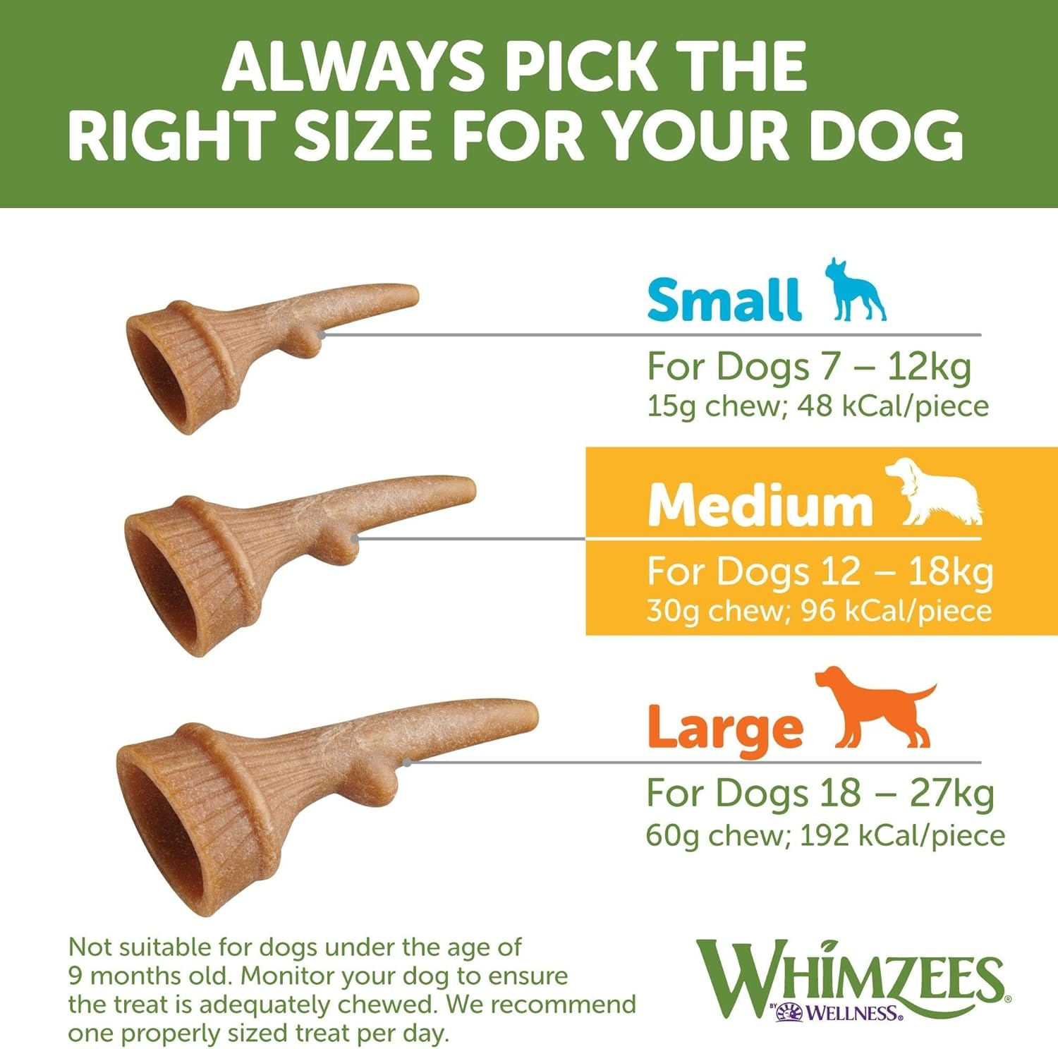 WHIMZEES Antler Dental Dog Treats, Bulk Box, Medium (12-18 Kg Dogs), Natural Daily Dental Chews (66 Count) image number 3