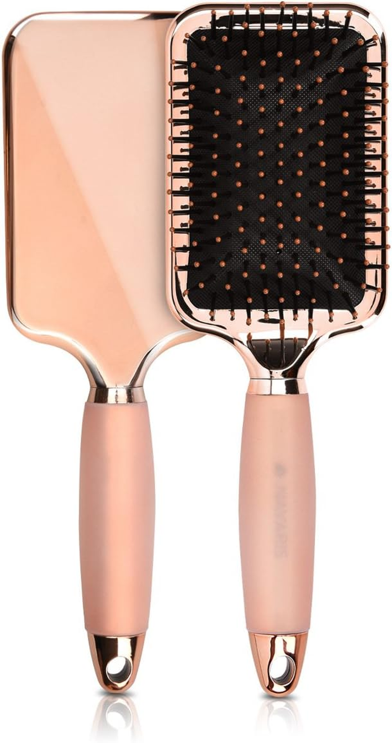 Navaris Paddle Brush Large Detangling Styling Hairbrush for All Hair Types with Conforming Comfort Gel Handle Metallic Rose Gold image number 5