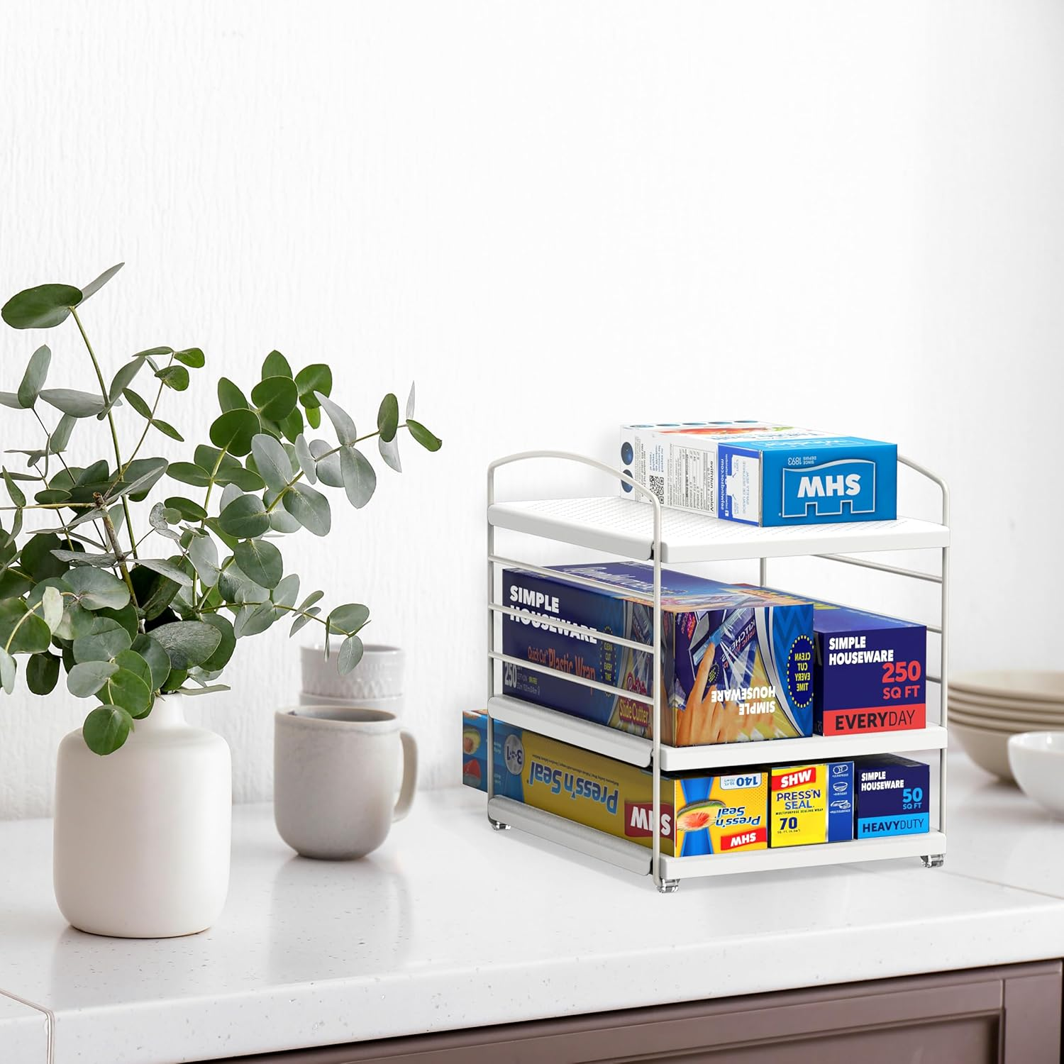 Simple Houseware Adjustable Kitchen Wrap Organiser Shelf, White