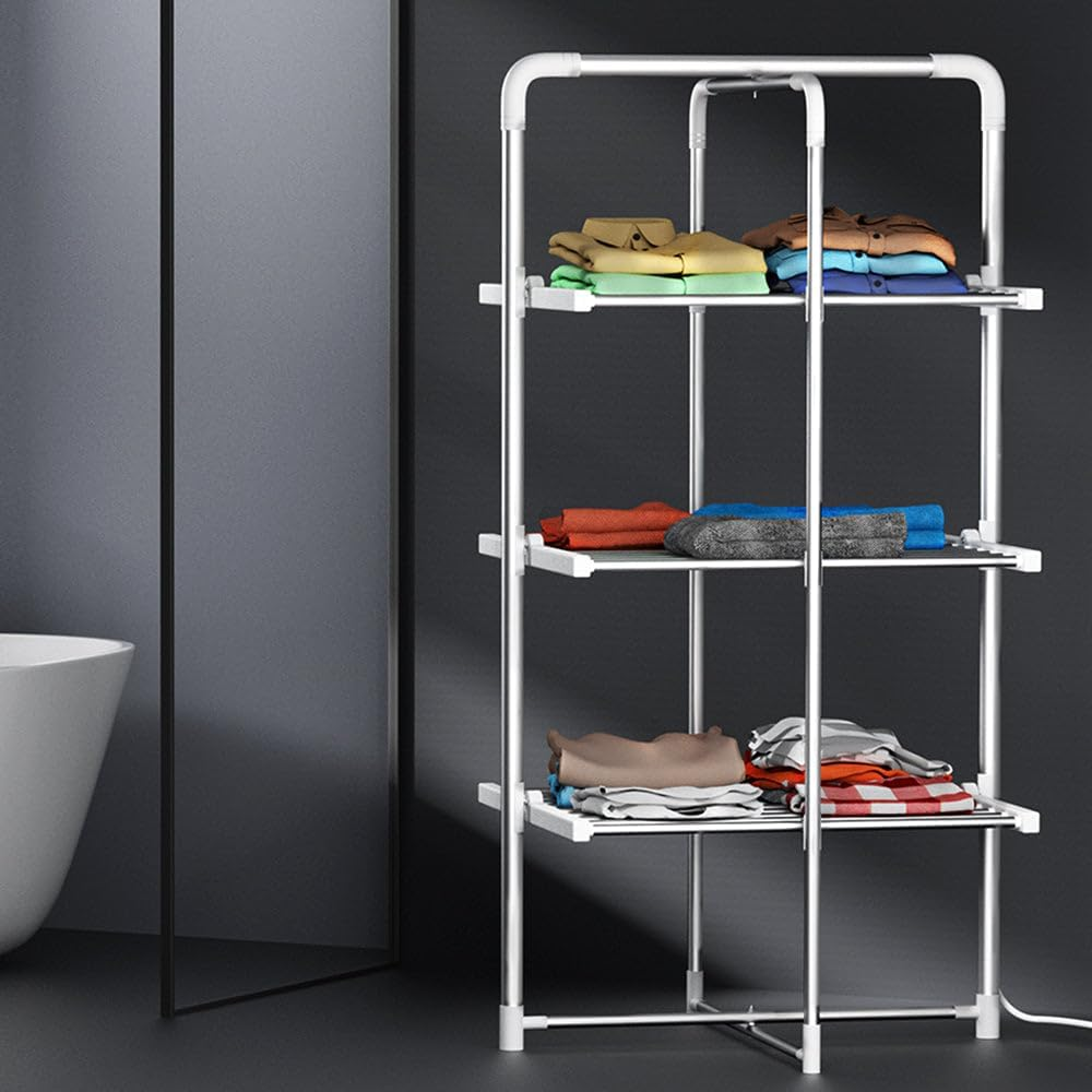 Devanti Heated Towel Rail, Aluminum Electric Towels Rack Warmer Clothes Rails Airer Drying Racks Bathroom Holder Foldable Free Standing Clothe Heater Dryer, 300W 3 Min Warm 40-55&deg;C 30 Rods Silver image number 6
