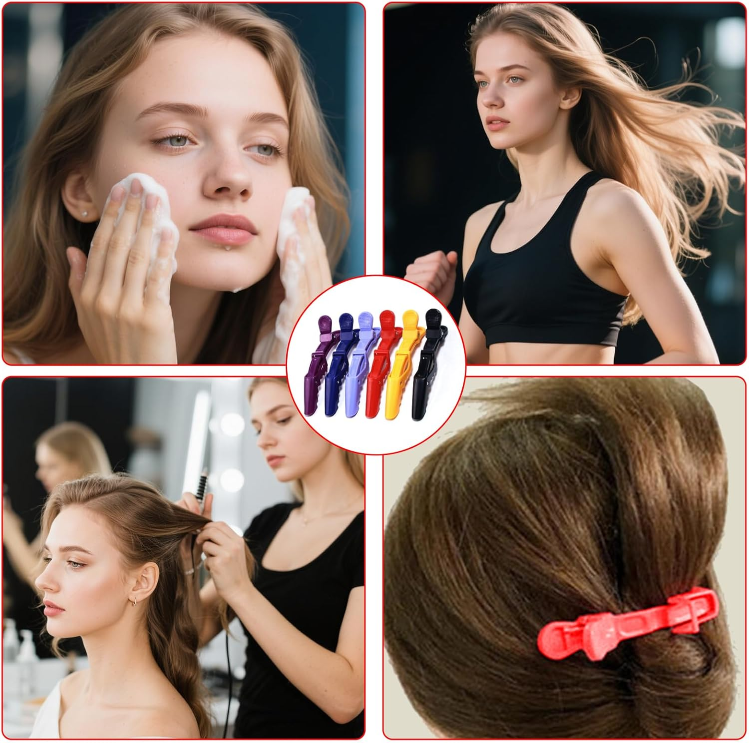 6 Hair Clips Hairdresser, Hair Clips for Styling and Cutting, No-Trace Section Clips Hairdresser with Silicone Band, Hair Clips for Styling and Cutting, Professional Salon Hair Clip Hairdresser image number 5