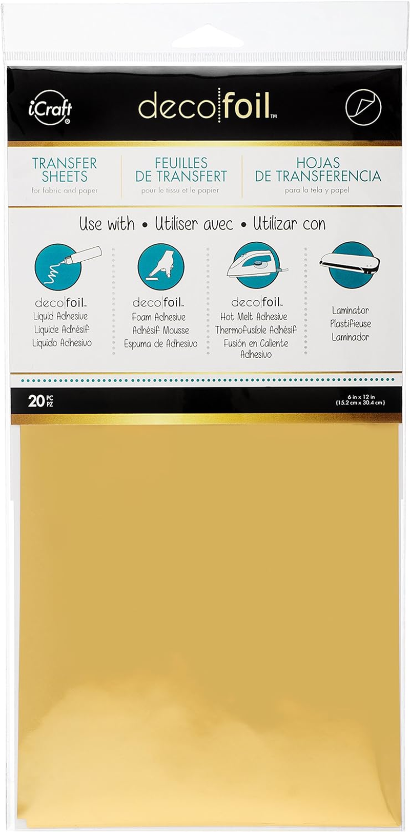 Icraft - 418561 Deco Foil Transfer Sheets, 6" X 12", Gold, 20 Piece