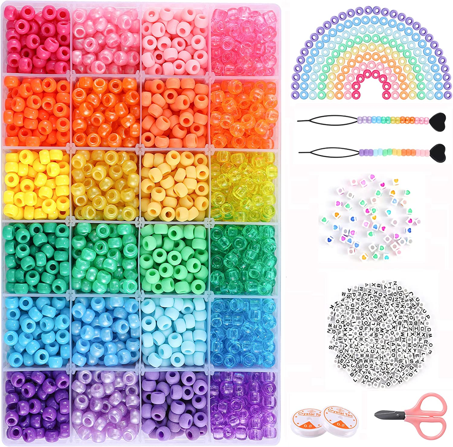 Miss Rabbit Jewelry Making Kit 4 Mm Glass Seed Beads for DIY Bracelet Making Kit for Kids Girls Adults Crafts Alphabet Letter Beads for Friendship Bracelet Elastic String Charms Tassel