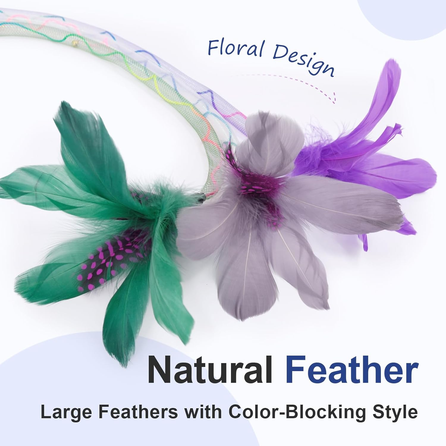 SONGWAY Cat Rainbow Wand Toy - Rainbow Cat Feather Toys with Bells, Colorful Mesh Teaser Wand with Feather Tail, Interactive Toys for Indoor Cats Kittens, Dark Color image number 5