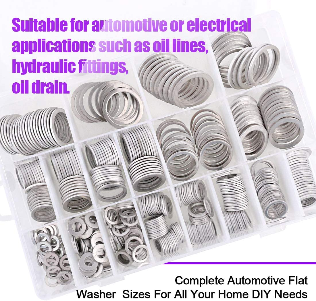 Swpeet 470Pcs Automotive Metric Oil Drain Plug Gasket Aluminum Flat Washer Assortment Kit, Including 18 Different Sizes - M6 M8 M10 M12 M14 M16 M18 M22 M24 image number 5