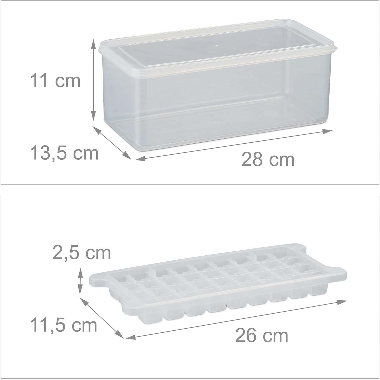 Relaxdays Ice Forms Set with Box and Lid, 4 Trays 144 Cubes Total, Easy-Care, Plastic, 11 X 28 X 13.5 Cm, Transparent, 100% image number 1
