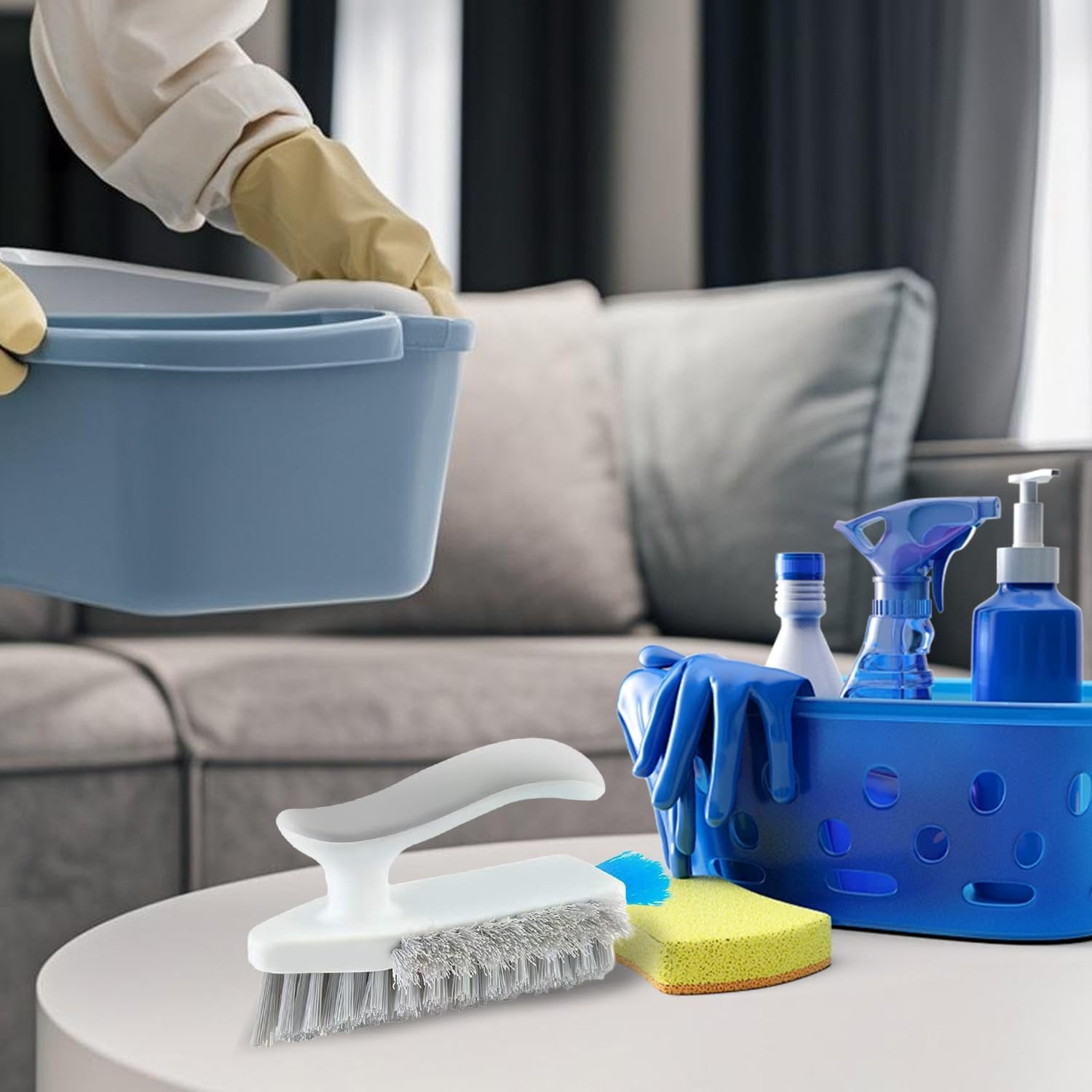 Scrub Brush, 2 Pack Heavy-Duty Cleaning Brushes with Stiff Bristles for Shower, Bathroom, Carpet, Kitchen and Bathtub (Green) image number 1