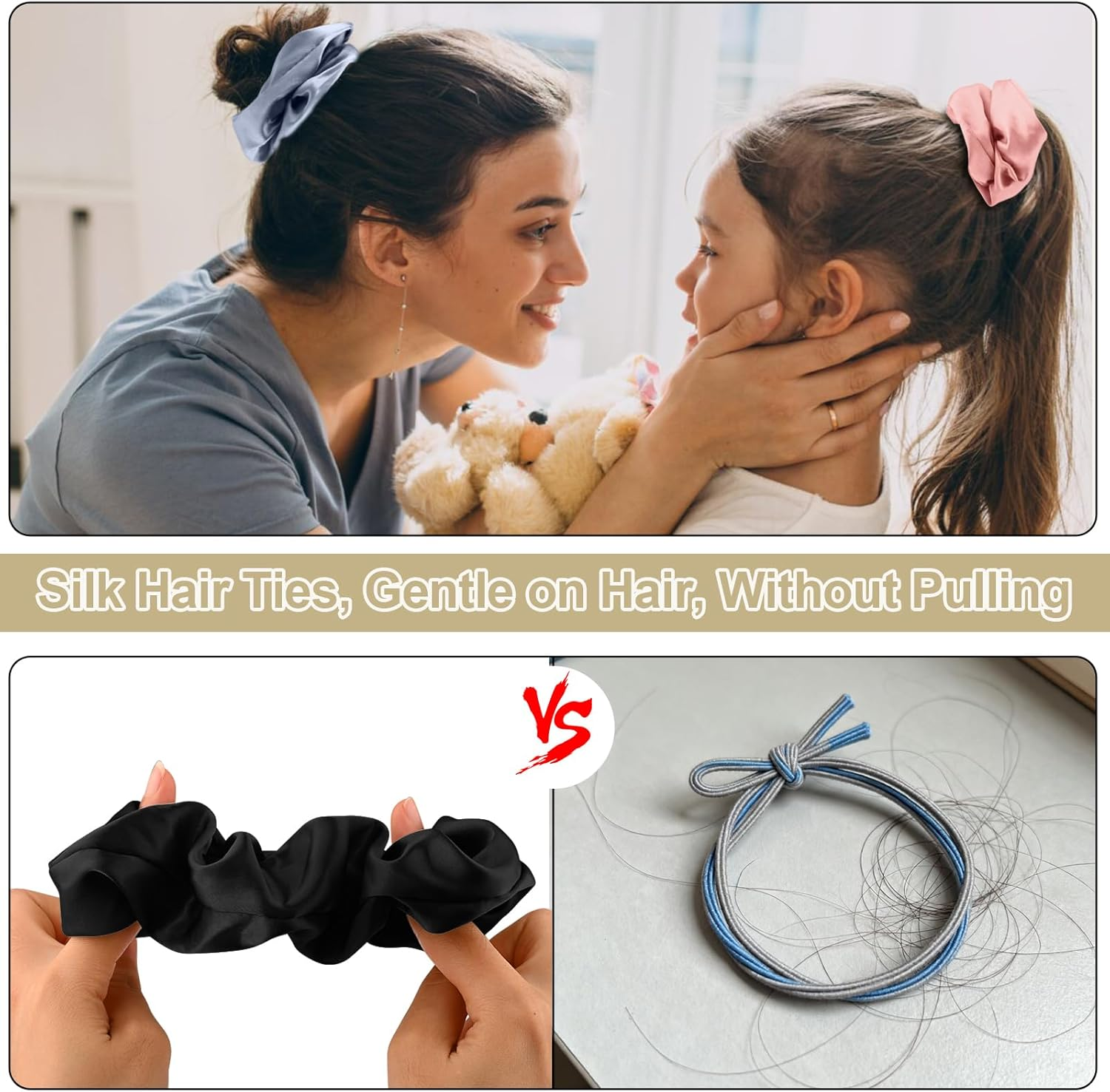 Leonids Satin Hair Scrunchies for Women, Silk Hair Scrunchies for Girls, Elastic Hair Bands (Black+Black+Black) - Black+White+Pink image number 6