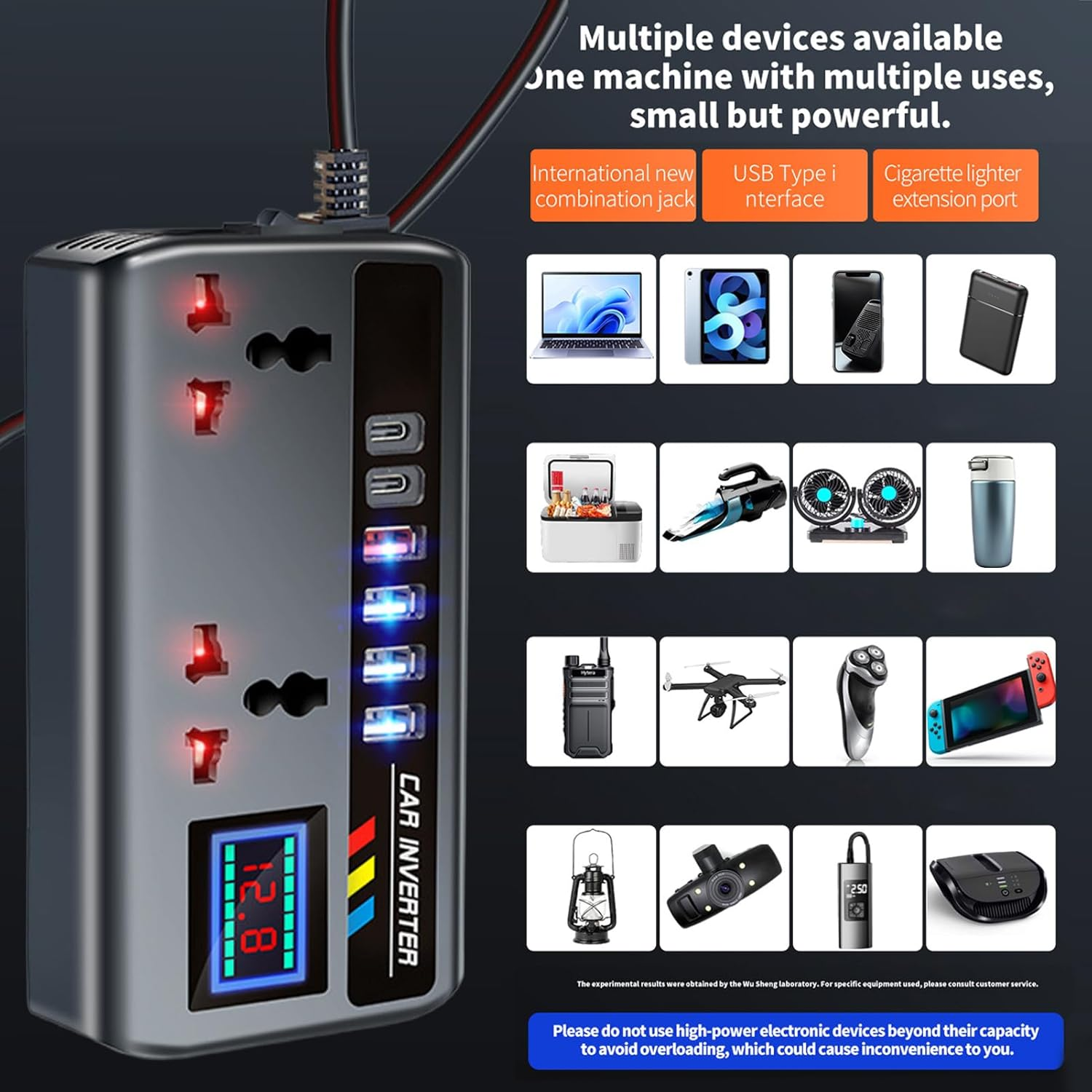 Inverter 12V to 240V, 200W Car Voltage Converter Transformer 240V 230V with 3-Pin Socket & 4 USB Ports for - 12V/24V 220V Outlet Adapter 2 AC Output Multi-Functional 3 Plug Adults image number 3