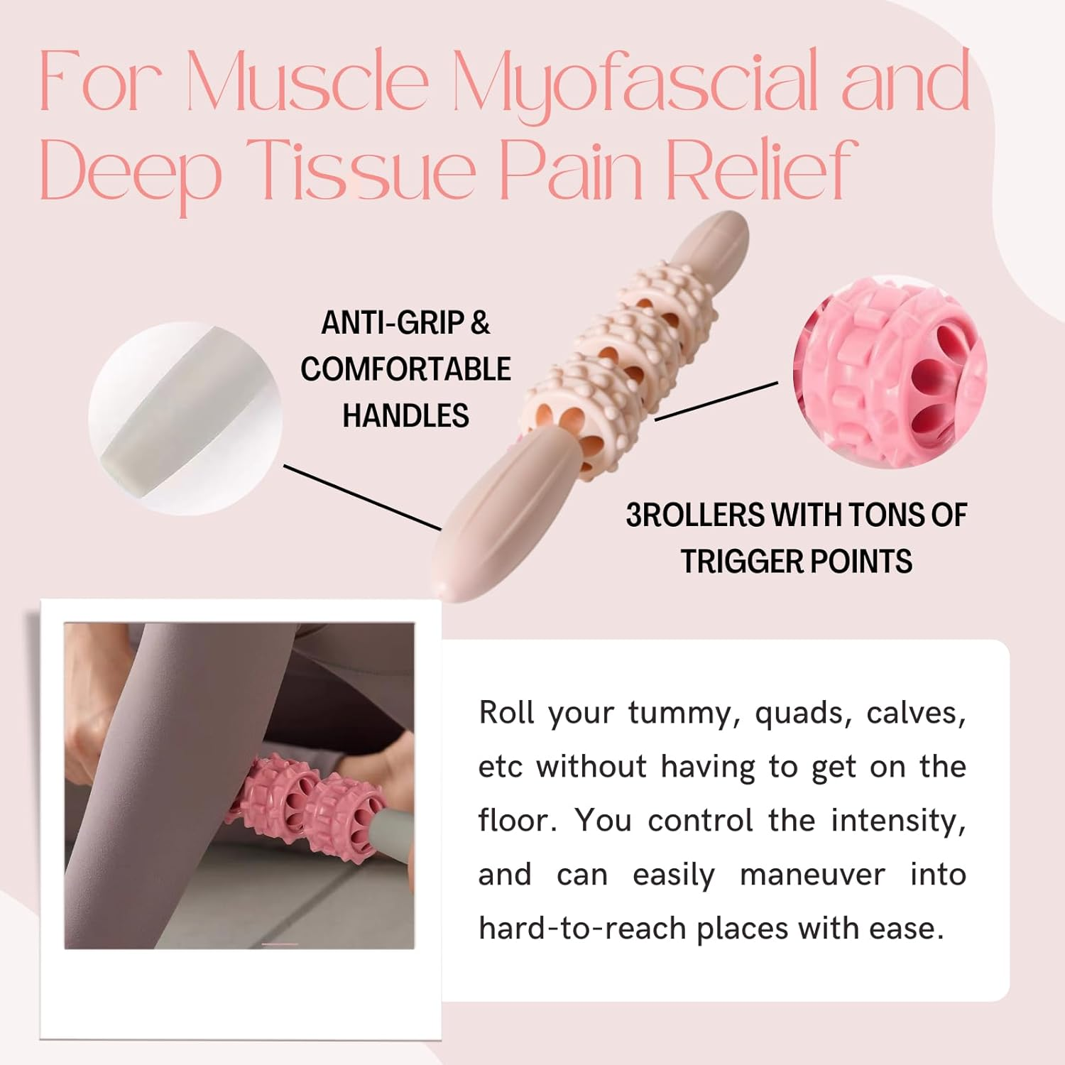 4-In-1 Foam Roller Kit for Deep Tissue Massage, 33Cm Muscle Roller Stick and Massage Ball for Physical Therapy Pain Relief Myofascial Release Balance Exercise (Pink/Peanut Massage Ball)