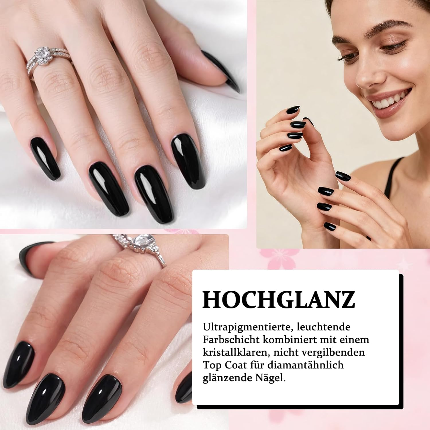 Black Nail Polish, 12 Ml Natural Glitter Babypink Quick-Dry Nail Polish, Quick Drying & Long-Lasting Plain Colour Coat, Regular Nail Polish for Women Girls DIY Nail Art (Black)