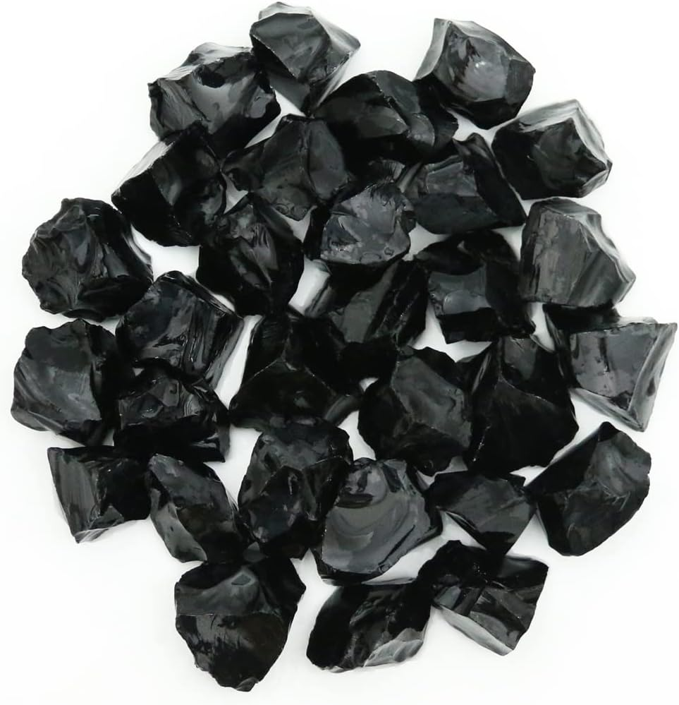 Black Obsidian Crystal Rocks, Black Stones Bulk for Wicca, Reiki, and Energy Healing Crystals, Witchcraft Supplies, Rocks for Tumbling, Calcite Crystal, Hypnotic Gems(1 Lb)