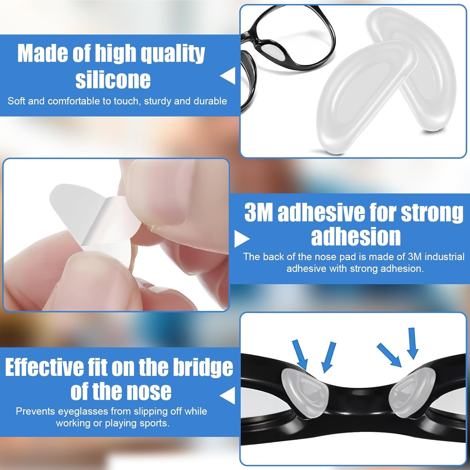 Eyeglass Nose Pads, 20 Pairs Anti-Slip Eyeglass Nose Pads, Adhesive Silicone Eyeglass Nose Pads for Glasses, Eyeglasses, Sunglasses, Plastic Frames (White) image number 6