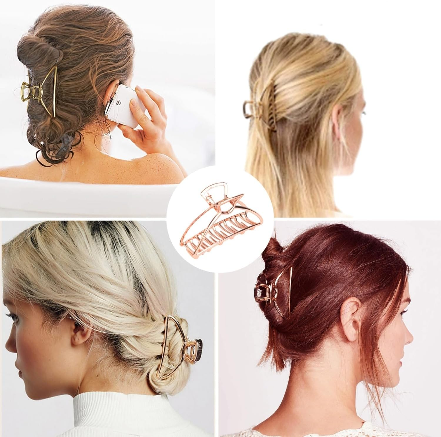 LATRAT Pack of 3 Hair Clips Metal Golden Non-Slip Large Hair Claw Clip Large Metal Claw Clips Hollow Hair Catcher Jaw Clamp Non-Slip Hair Pin Hair Clip for Women Girls image number 2