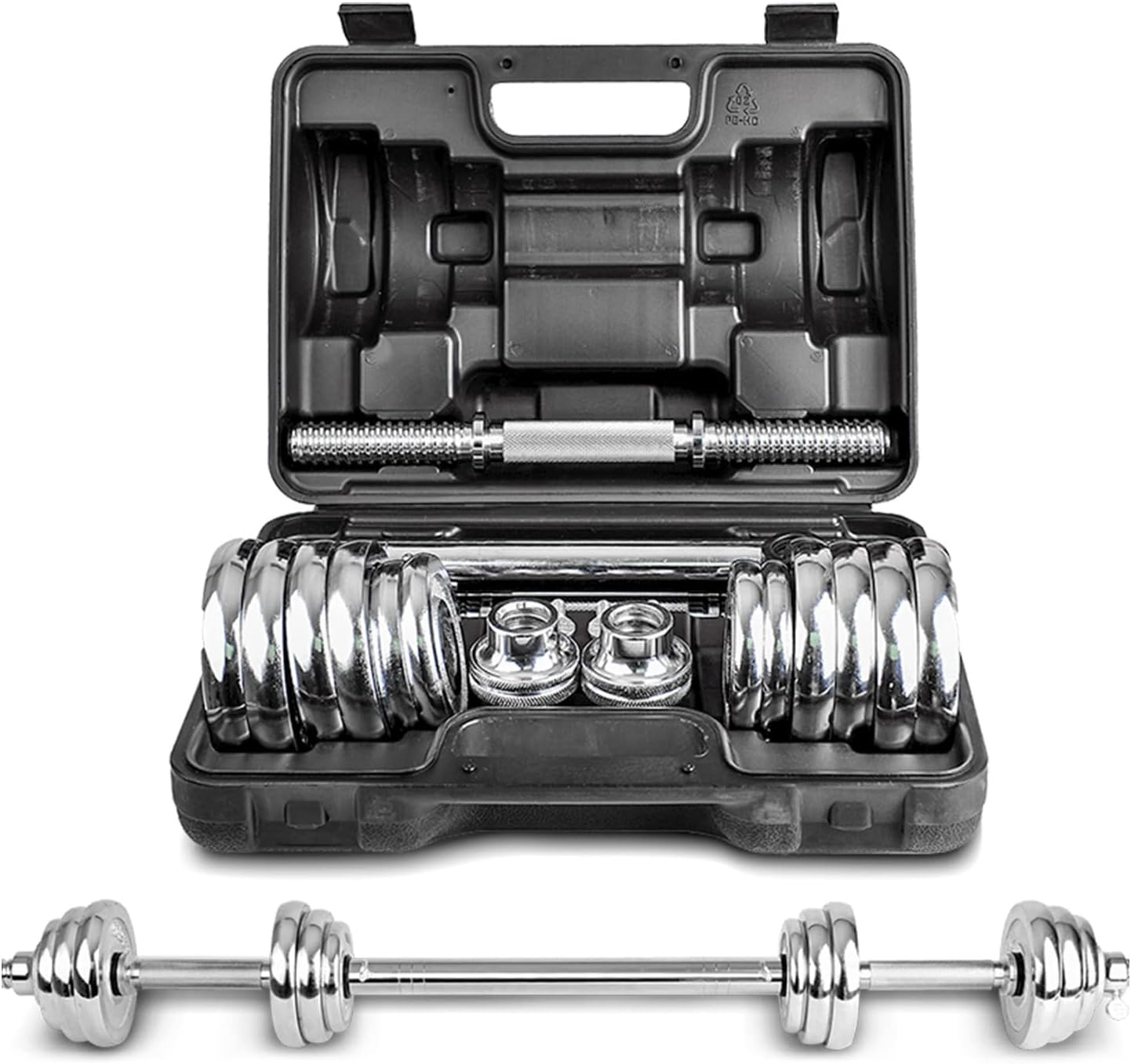 LSG 2-In-1 30Kg Steel Dumbbell Barbell Set with Carry Case Switch from Dumbbells to Barbells with Connector Rod Heavy Duty Steel Construction Spiral Lock Collars Chrome Plated for Durability image number 1