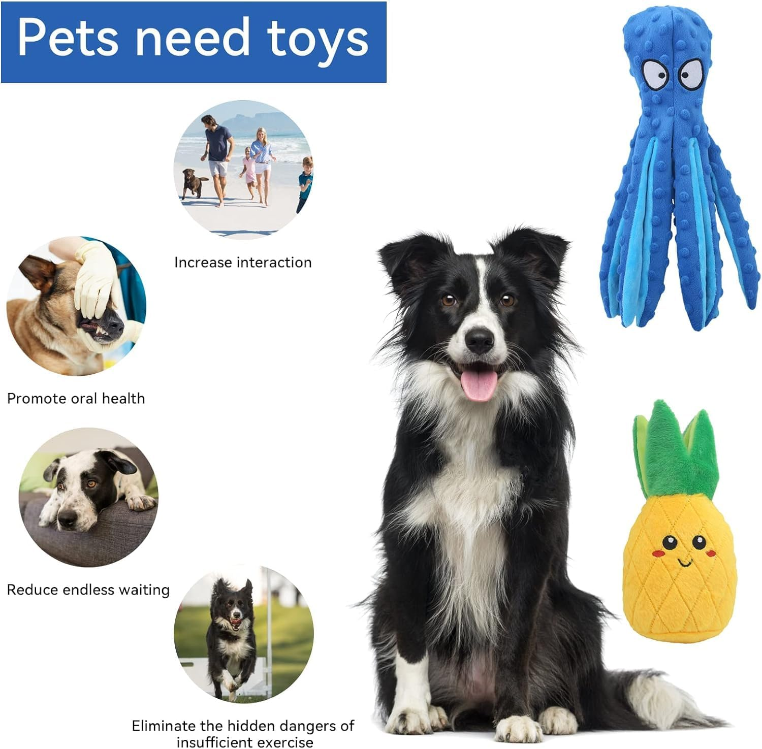 2 Pack Squeaky Dog Toy, No Stuffing, Interactive Dog Toy, Indestructible Chew Toys for Puppies, Teeth, Small, Medium and Large Dogs image number 5