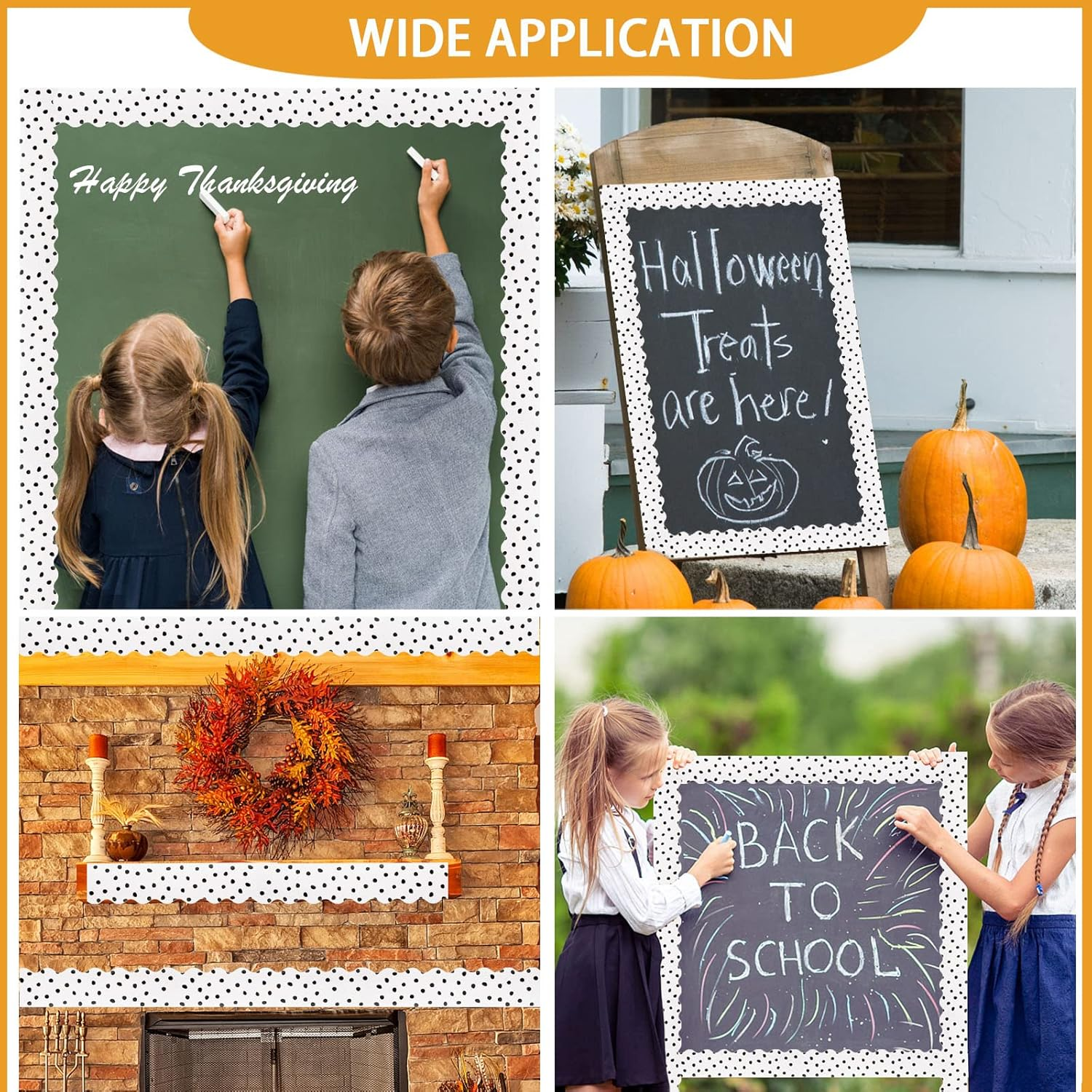 99 Feet Black Painted Dots Bulletin Board Borders 3 Rolls Scalloped Border Trims Polk Dots Decorative Classroom Bulletin Board Trim Back to School Decoration for Home Classroom School Office Decor image number 2