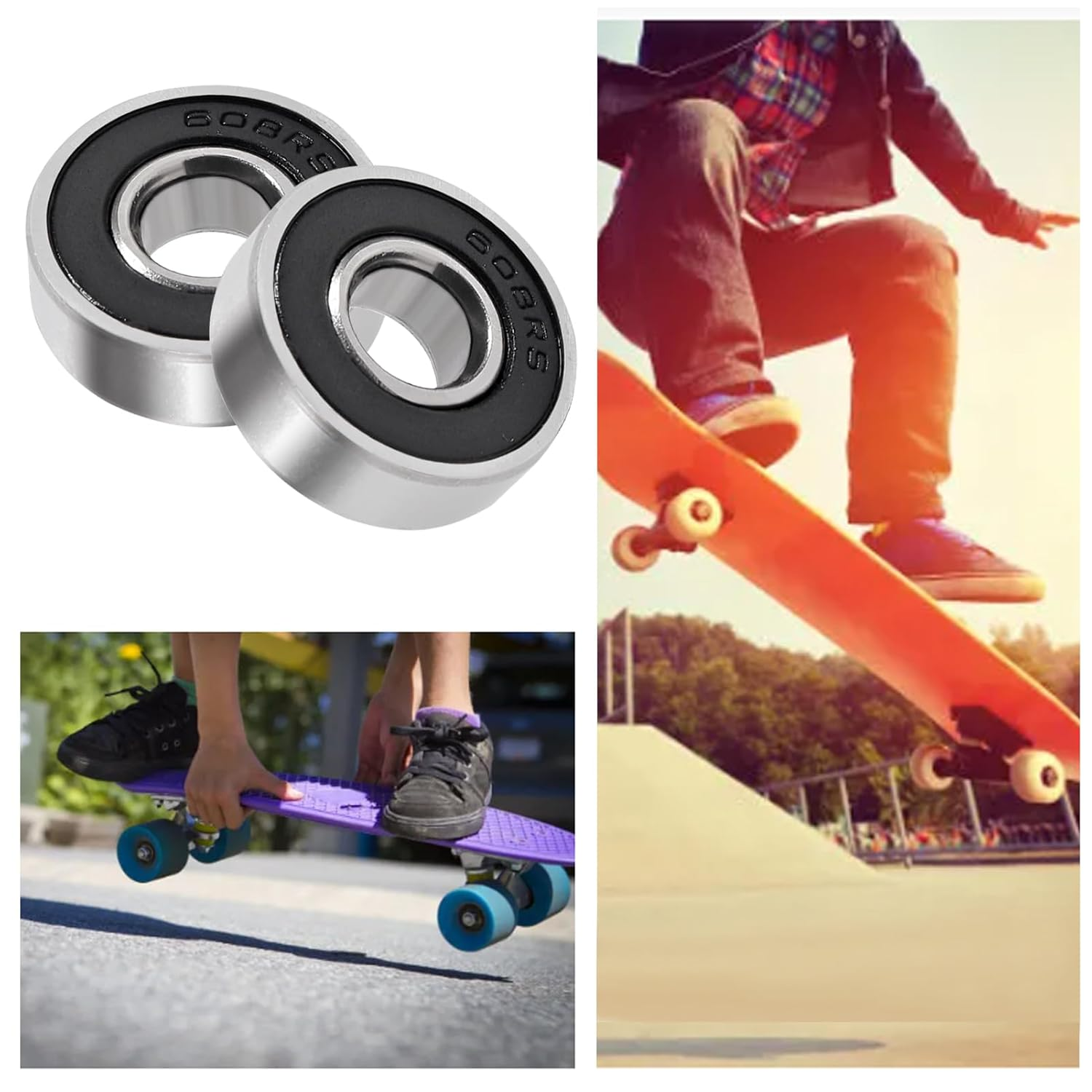 24PCS 608-RS Ball Bearing - Double Rubber Sealed Shielded Miniature Deep Groove 608Rs Bearings for Skateboards, Inline Skates, Scooters, Roller Blade Skates & Long Boards image number 1