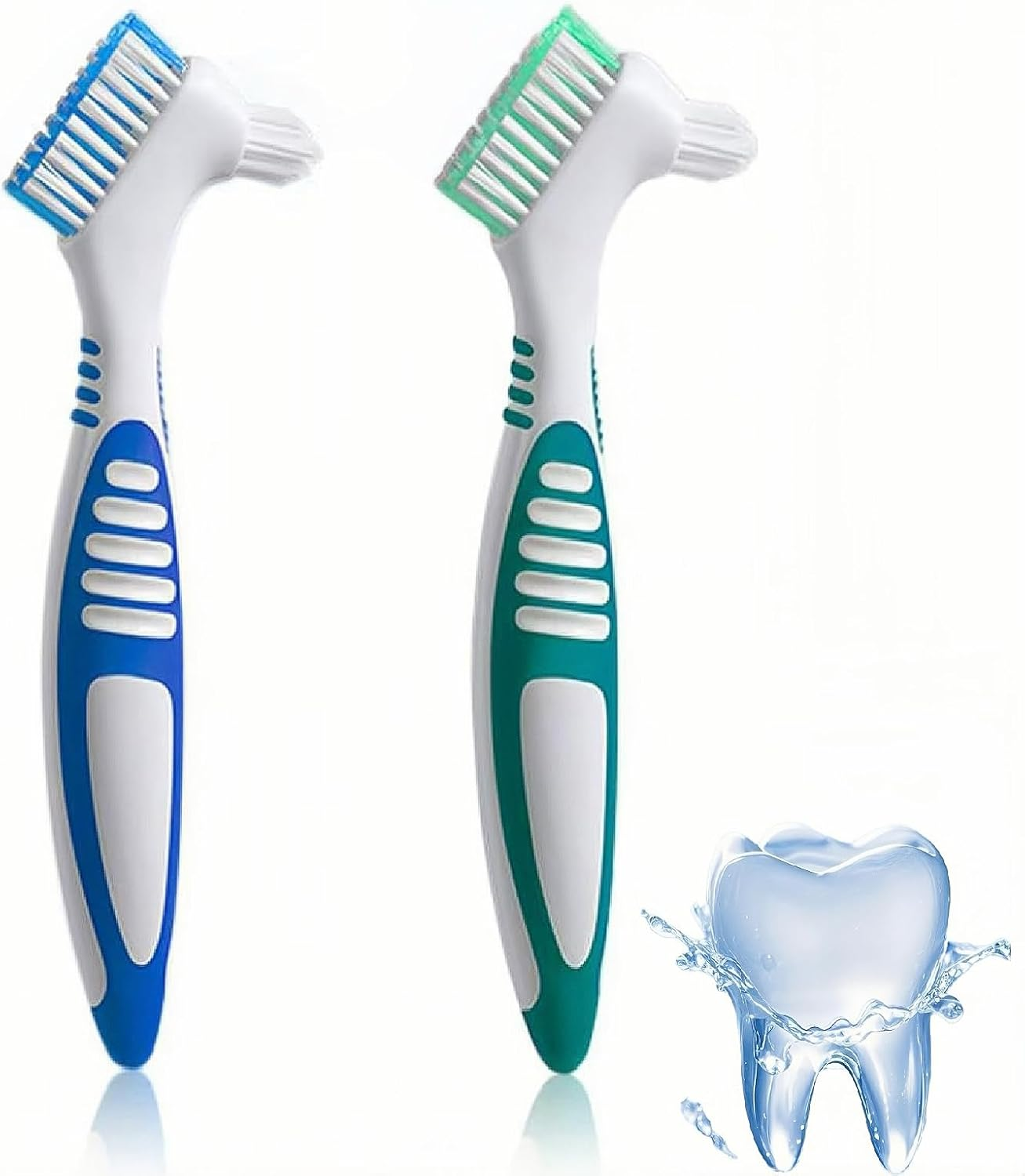 Denture Brush,2Pcs Denture Cleaning Brush Set,Double Sided Toothbrush, Designed with Multi-Layered Soft Bristles and an Ergonomic Rubber Handle - for Denture Care