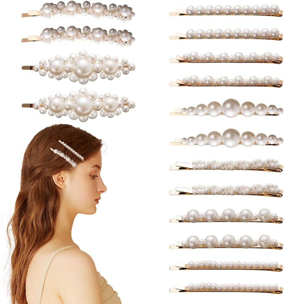 TRKETK Pack of 16 Pearl Hair Clips, Women'S Elegant Vintage Pearl Hair Clip, French Fashionable Gold, Tiny Hair Clip, Cute Headpiece, Hair Styling Accessories for Women and Girls