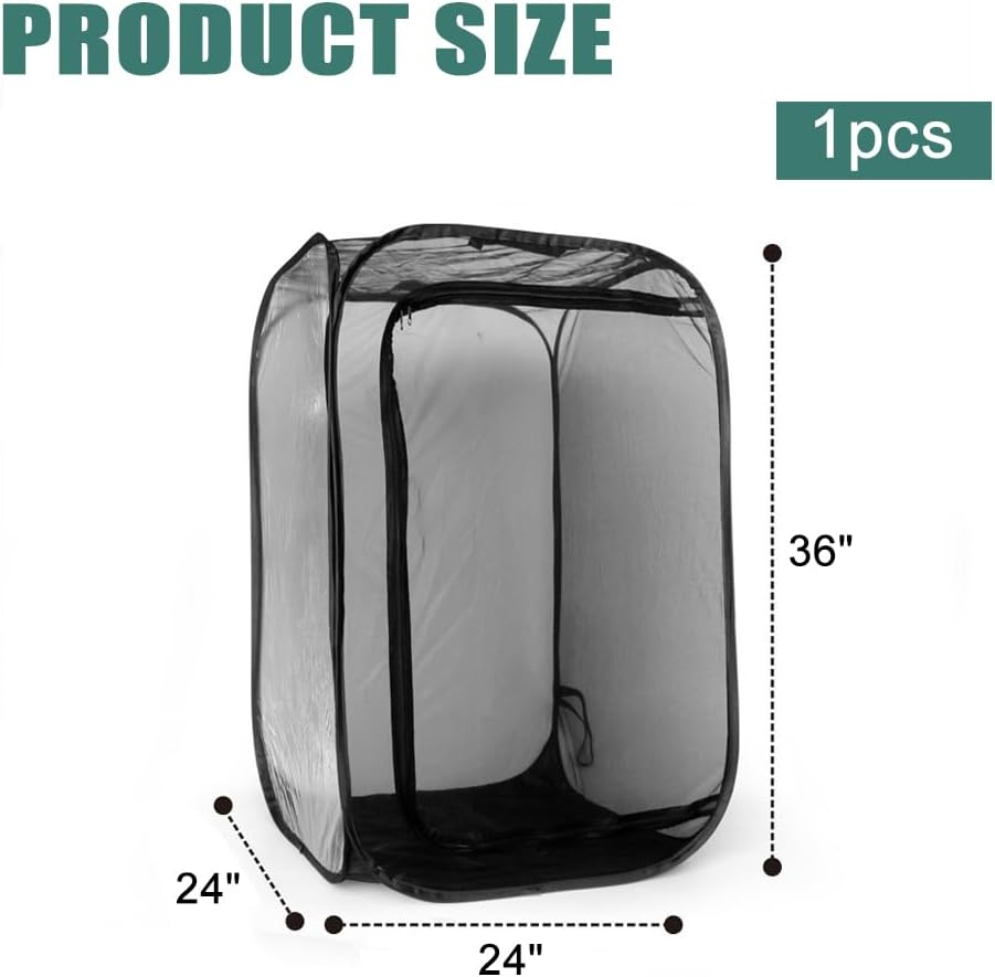 36" Mesh Plant Enclosure Pop-Up Plant Protection Tent,24" X 24" X 36" Pop up Garden Mesh Plant Cover, for Protect Plant Vegetable Fruit from Birds Insects(Black)