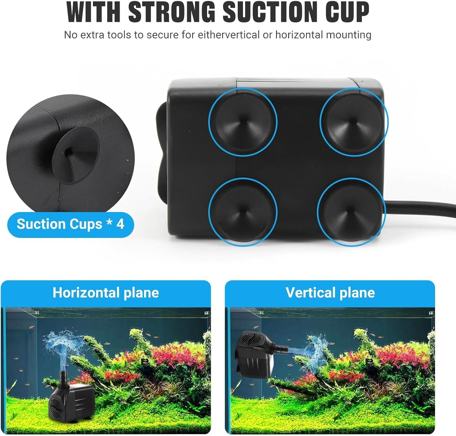 Submersible Pump, 800L/H 16W Aquarium Submersible Water Pump, Pond Pump, Ultra Quiet Adjustable Water Pump for Gardening, Fish Tanks, Gardens, Fountains,Aquarium, Fountain, Statuary, Hydroponics. image number 6