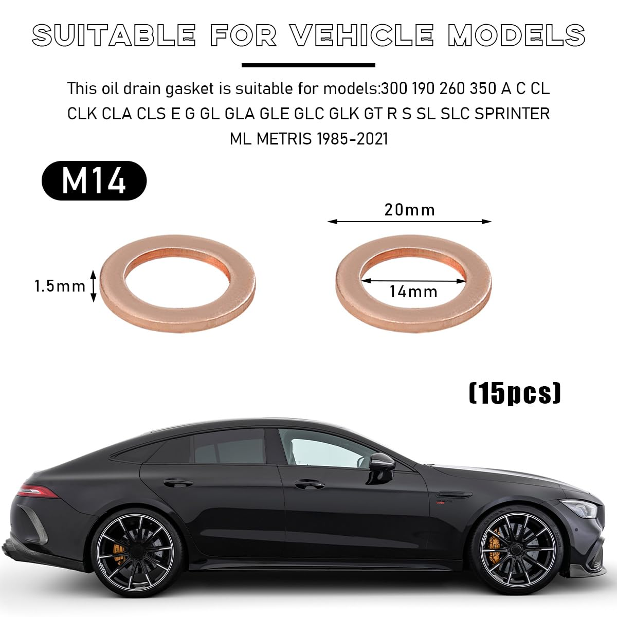 Povtii 15PCS Oil Drain Plug Gasket, 14Mm Copper Oil Crush Washer Compatible with OEM PN Part 007603-014106, Car Accessories for Oil Drain Plug Washer Gaskets Seals Replacement image number 4