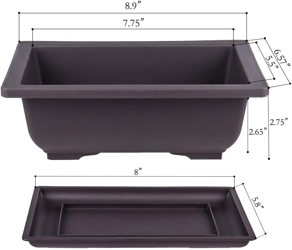 6Pcs/Pack Retro Style Basin Larger Plastic Flower Pot Planters Bonsai Plant Bowl Nursery Pots Plastic Bonsai Training Pots Rectangle Large:8.9" image number 5