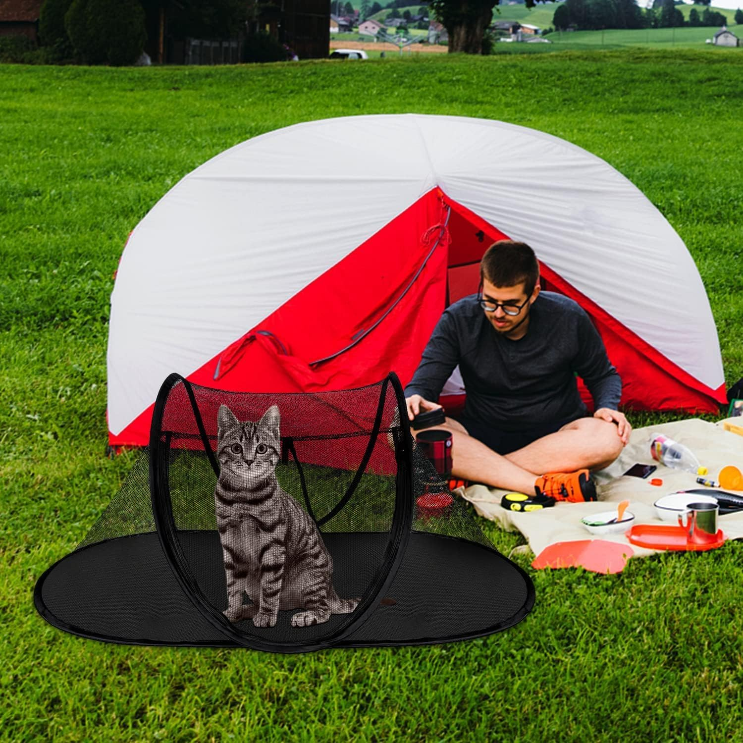 Cat Tent Outdoor, Pet Enclosure Tent Suitable for Cats and Small Animals, Indoor Playpen Portable Exercise Tent with Carry Bag（Black） image number 4